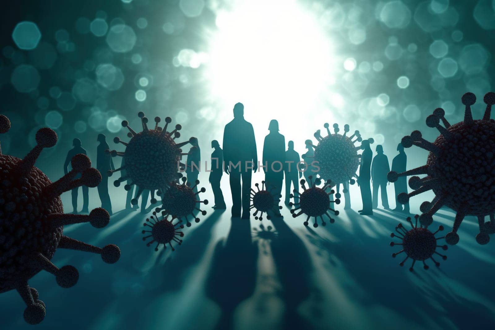 Virus, non-cellular infectious agent, bacteria resposible influenza dangerous flu strain pandemic. Microscope. corona virus disease Viruses in infected organism , viral disease epidemic.
