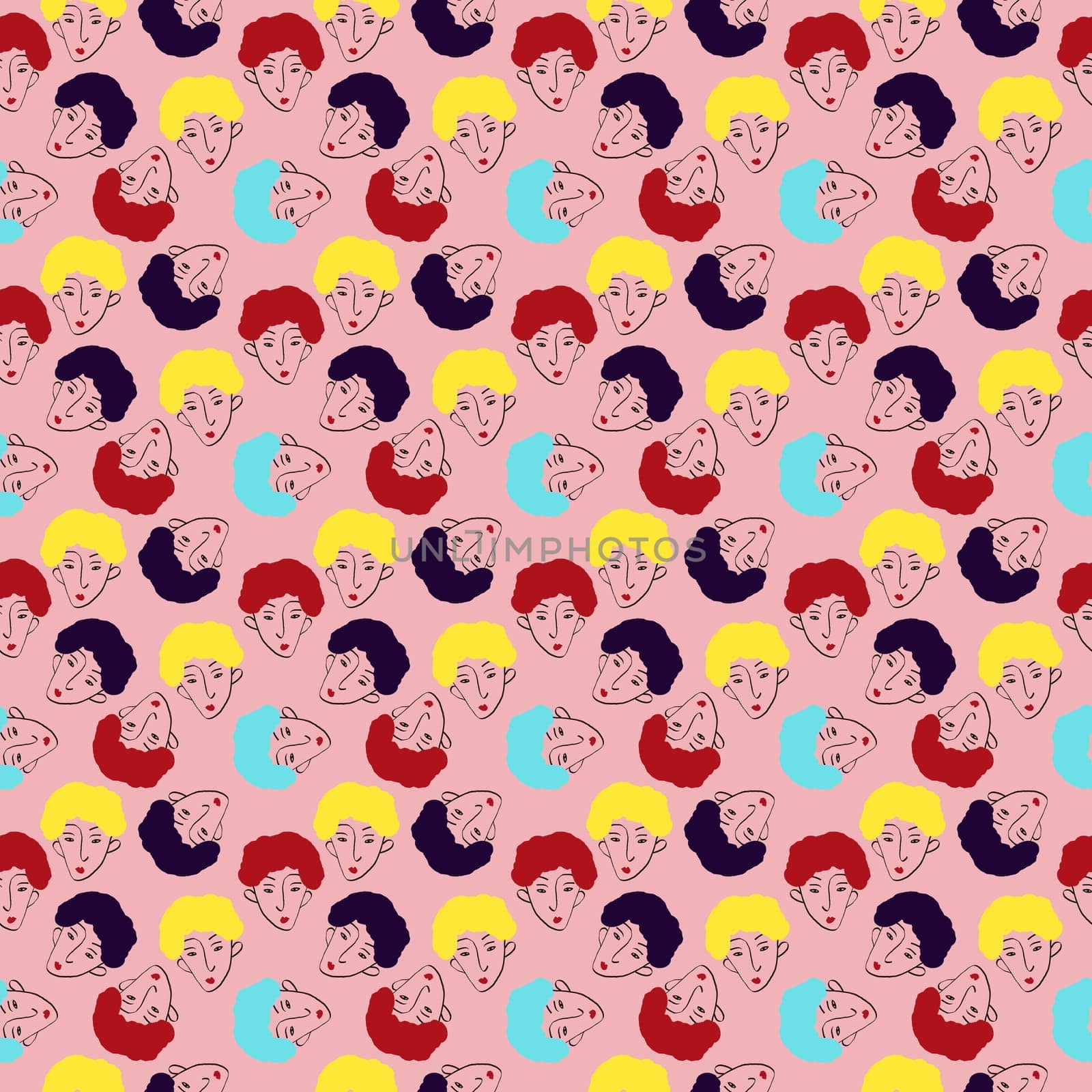 fancy bizarre angels and heart Valentines Day pattern. Modern Illustration in a doodle style