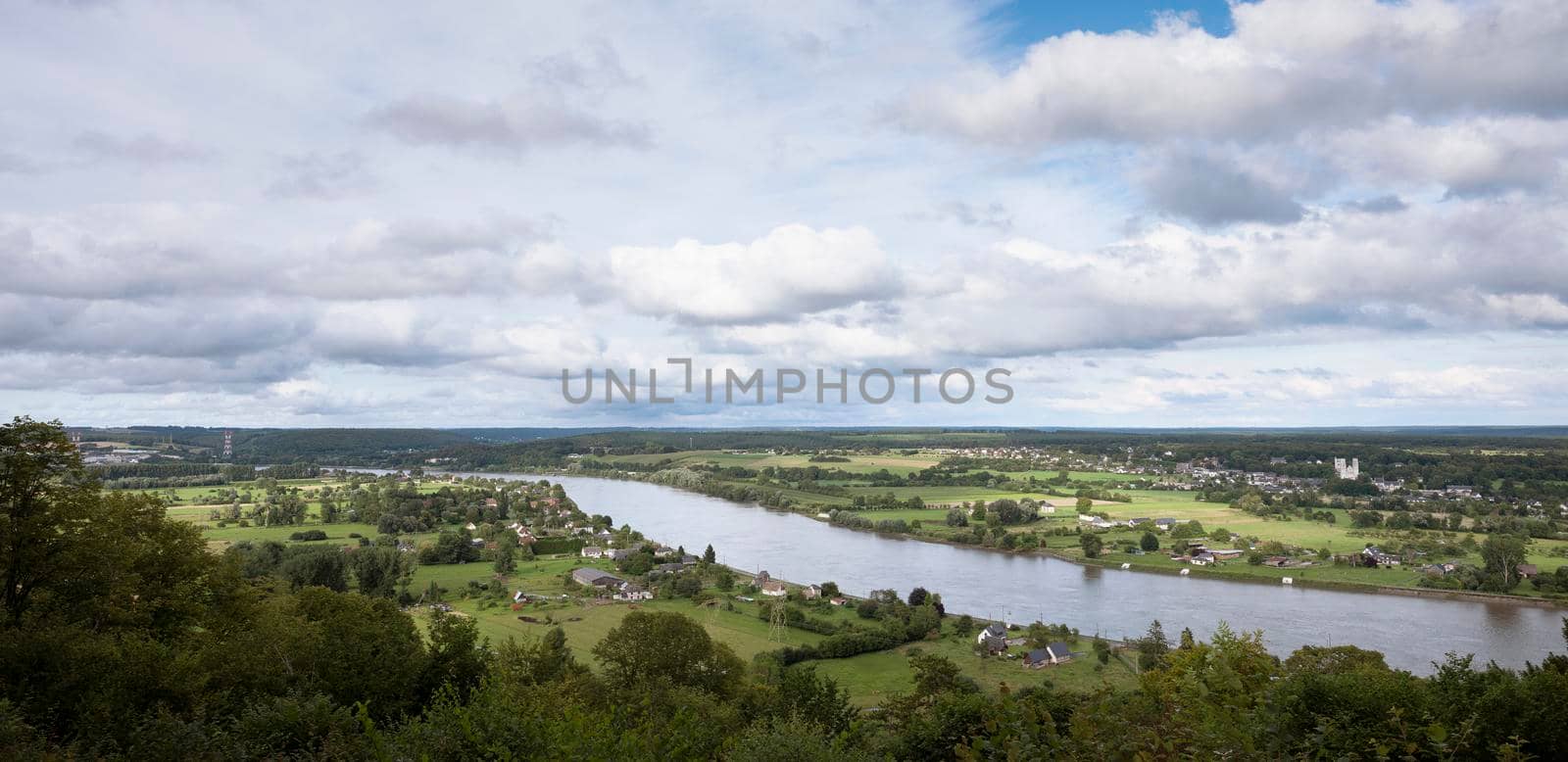 countryside landscape with river seine in france between rouen and le havre