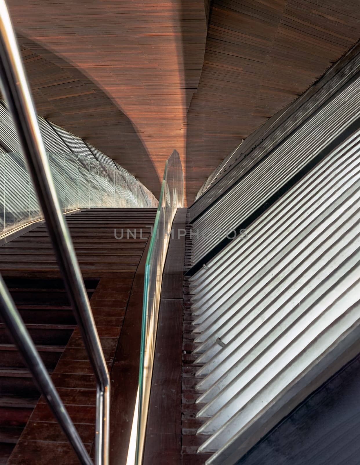 Nakhonsawan, Thailand - Apr 23, 2023 - The Interior Design Art Architecture name is PA SAN or Pasan Wooden Bridge, The memorial building landmark architecture for the origin of Chao Phraya River at Pak Nam Pho Located at the cape of Yom Island The confluence of the Ping and Nan rivers. Selective focus.
