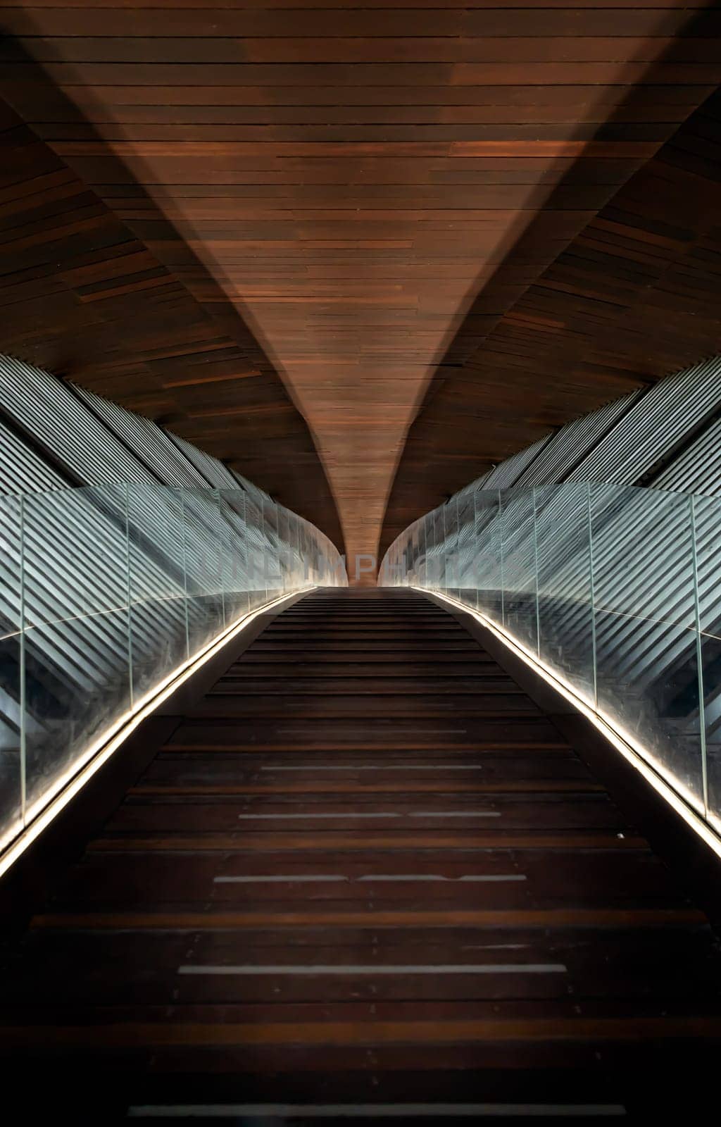 Nakhonsawan, Thailand - Apr 23, 2023 - The Interior Design Art Architecture name is PA SAN or Pasan Wooden Bridge, The memorial building landmark architecture for the origin of Chao Phraya River at Pak Nam Pho Located at the cape of Yom Island The confluence of the Ping and Nan rivers. Selective focus.