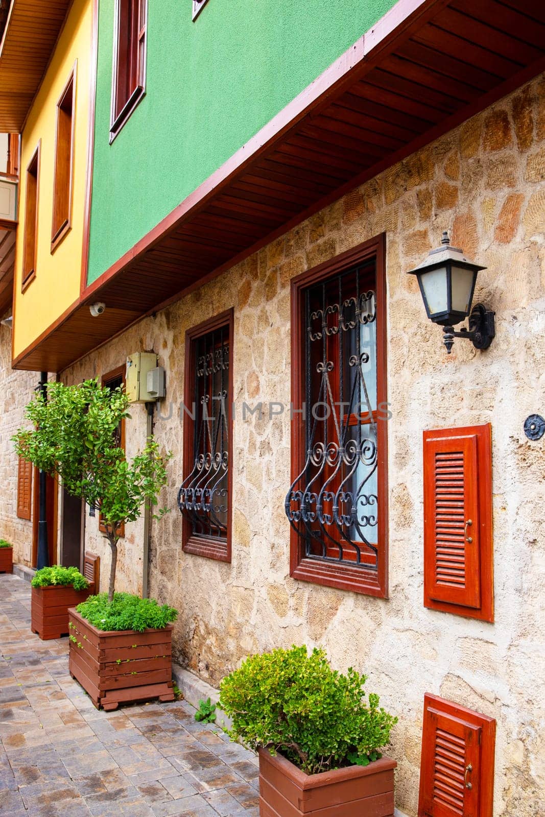 Traditional houses in the old town. Ancient architecture. Antalya, Turkey