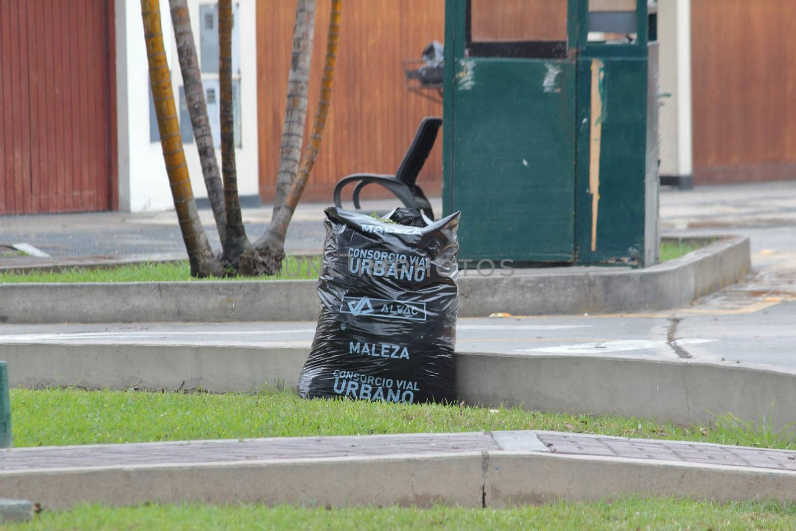 LIMA, PERU - November, 2019: Garbage waiting to be picked up by the garbage truck.