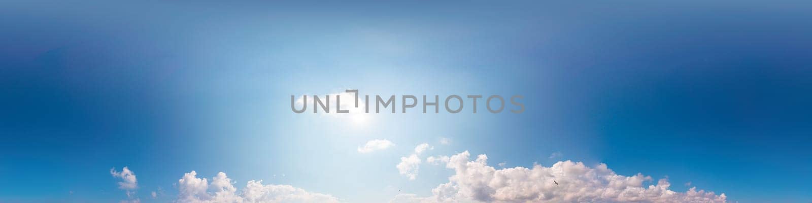 Blue summer sky panorama with light Cumulus clouds. Hdr seamless spherical 360 panorama. Sky dome or zenith for 3D visualization and sky replacement for aerial drone 360 panoramas. by panophotograph