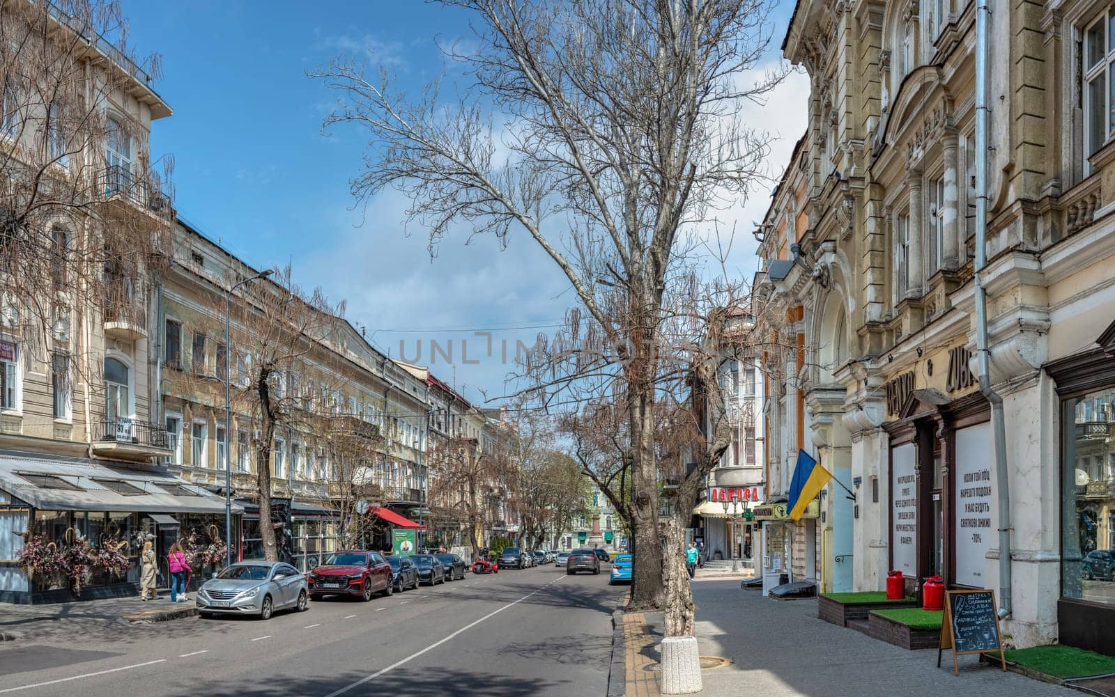 Odessa, Ukraine 15.04.2023. Ekaterininskaya street in Odessa, Ukraine, on a sunny spring day