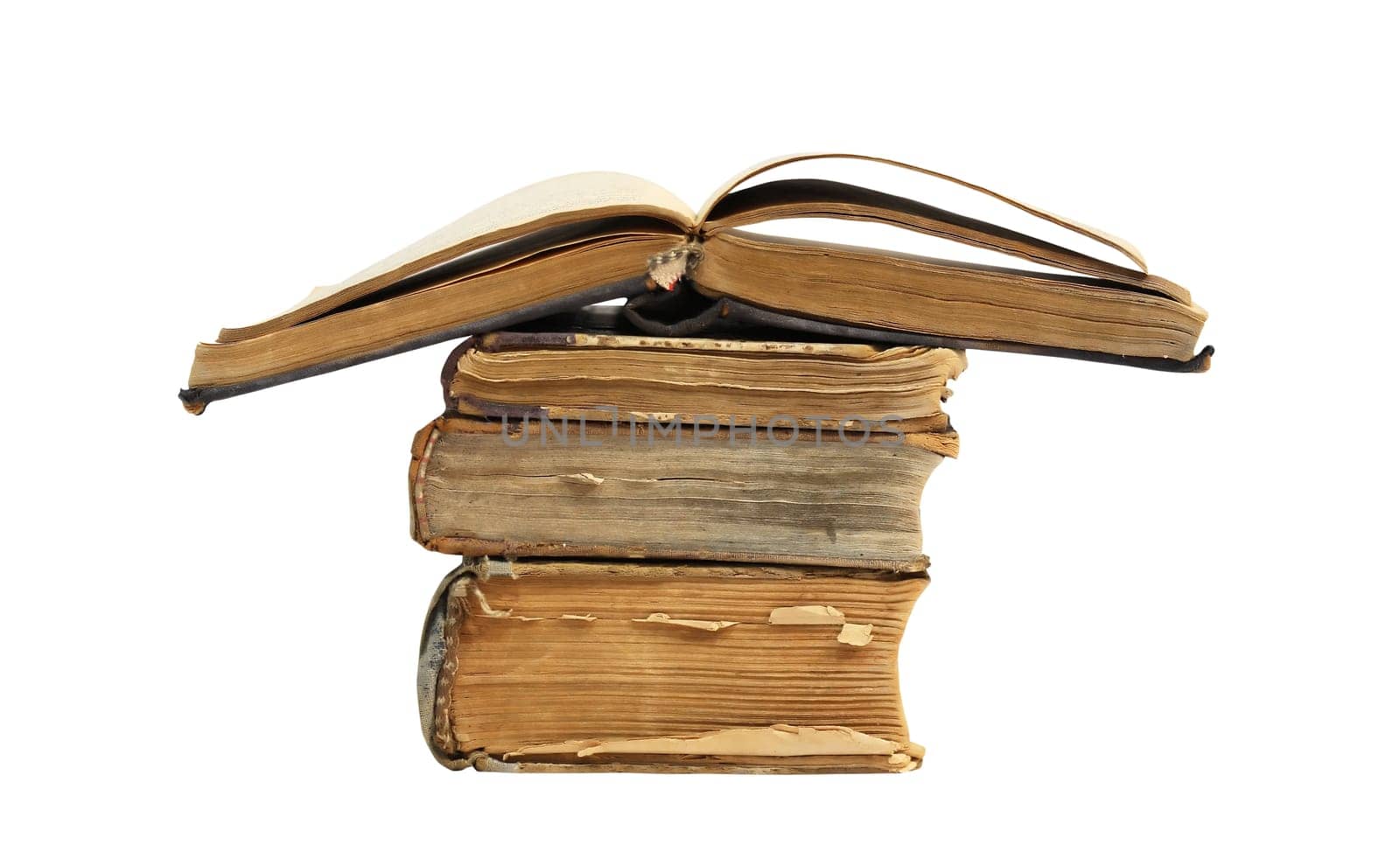 Set of various old books on white background isolated with clipping path