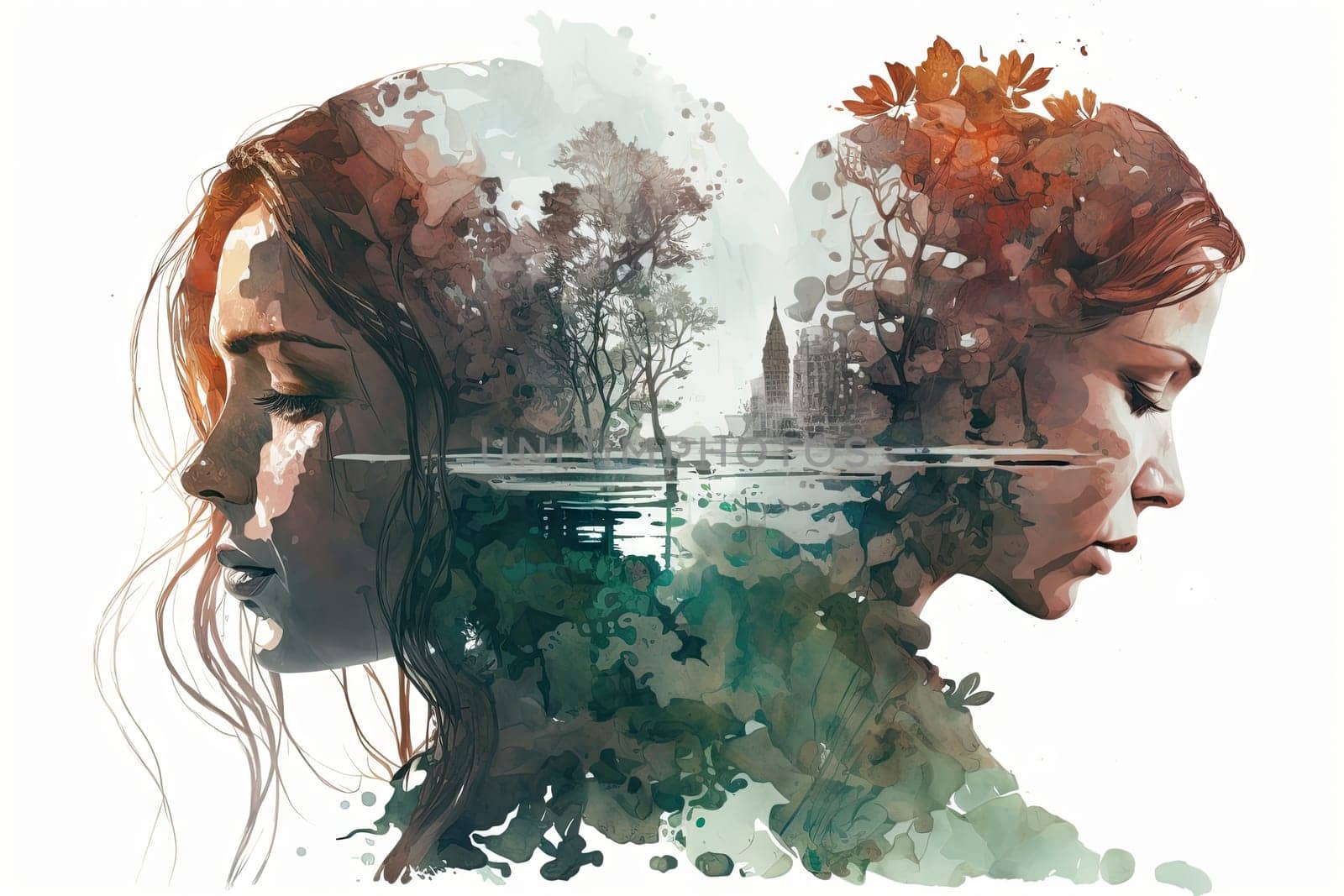double exposure of an adult reconciling with herself. Glorious Generative AI.