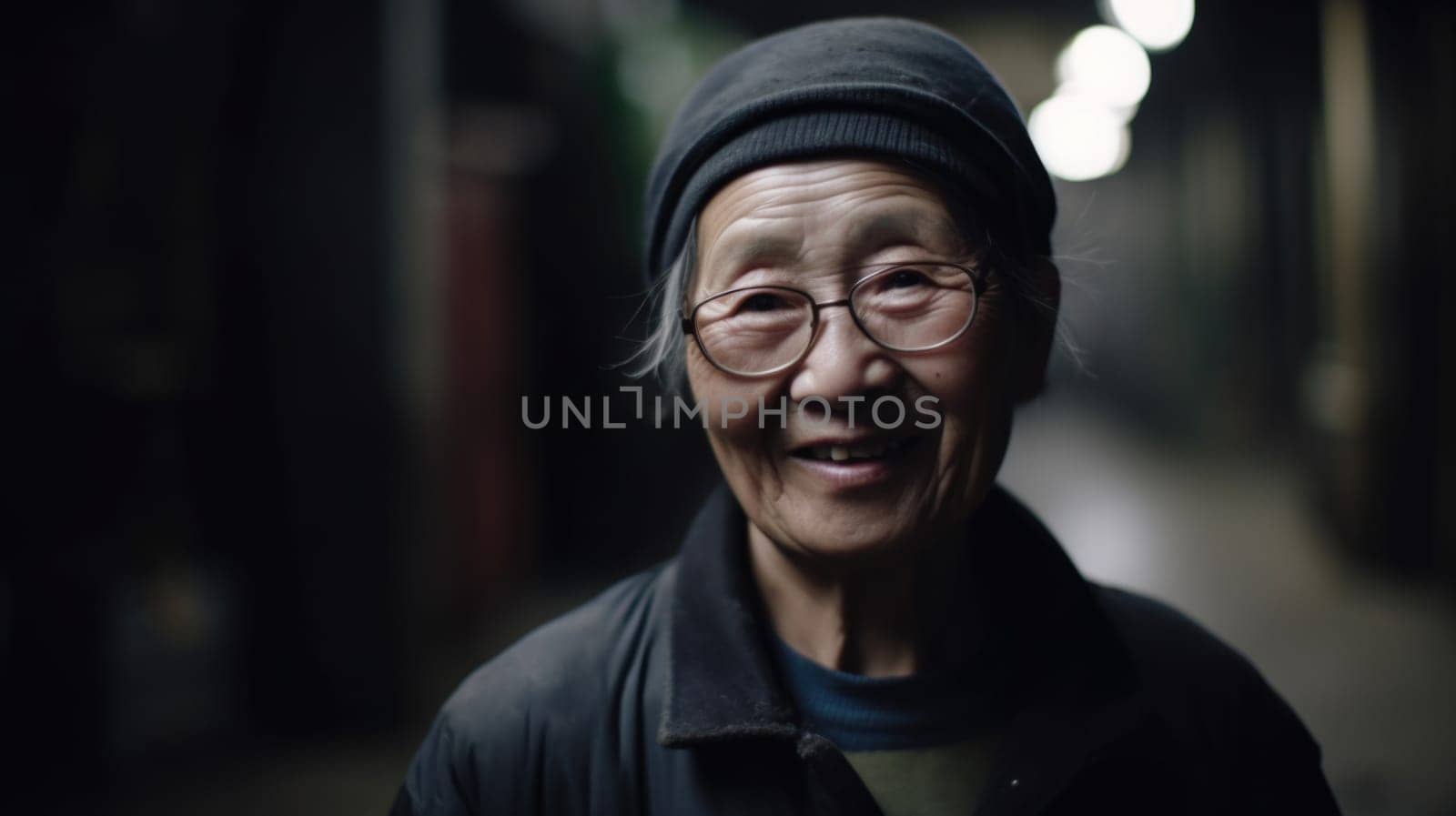 A smiling senior Chinese female factory worker standing in metal sheet factory. Generative AI AIG19.