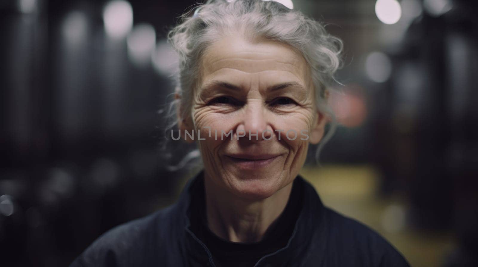 A smiling senior Swedish female factory worker standing in oil refinery plant by biancoblue