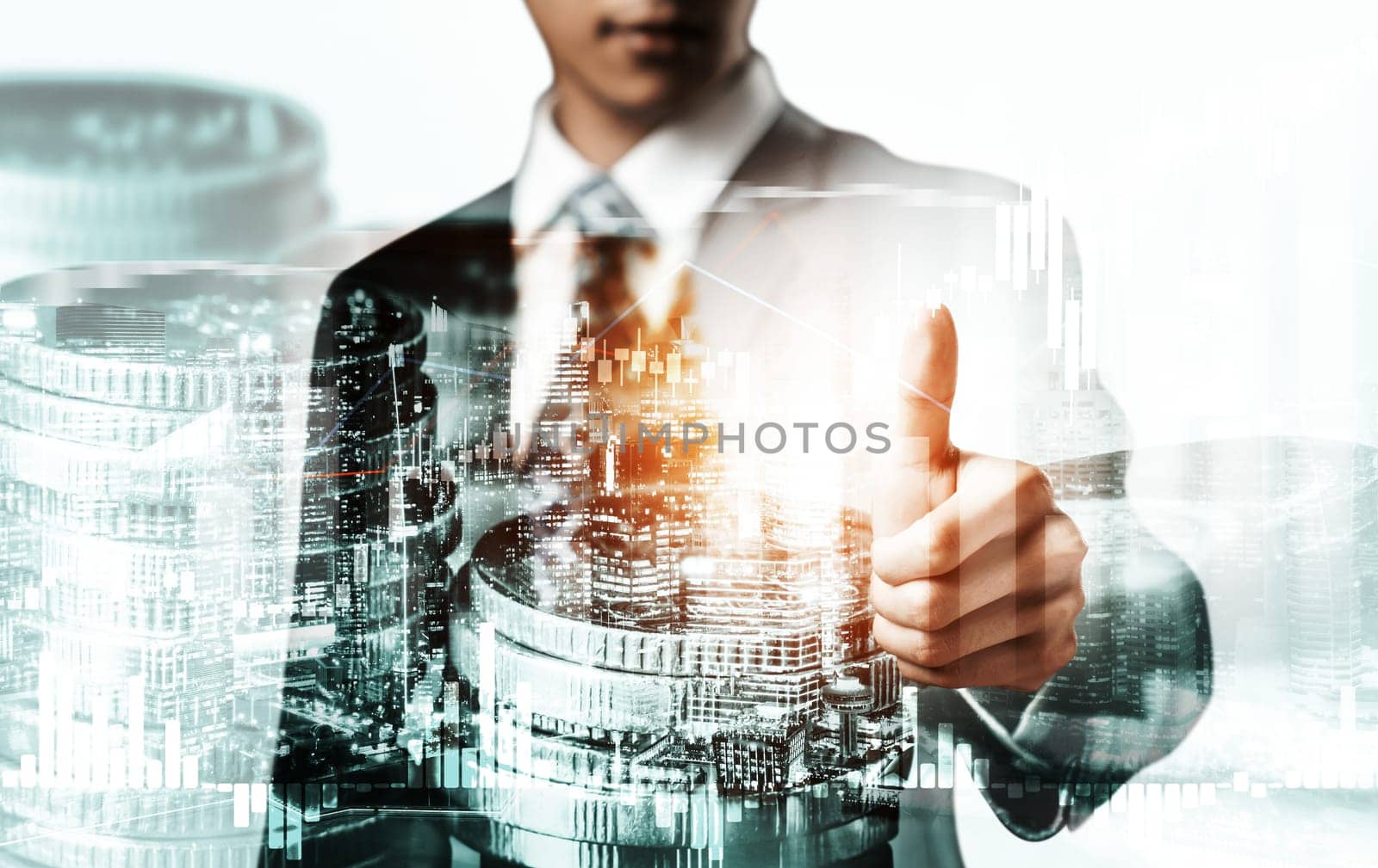 Businessman analyst working with digital finance business data graph showing technology of investment strategy for perceptive financial business decision. Digital economic analysis technology concept.