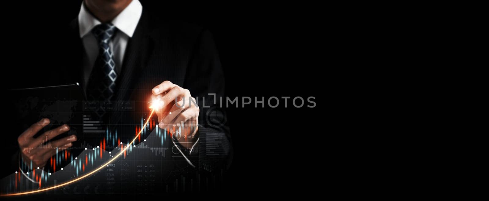 Businessman working with digital finance business graph of perceptive technology by biancoblue