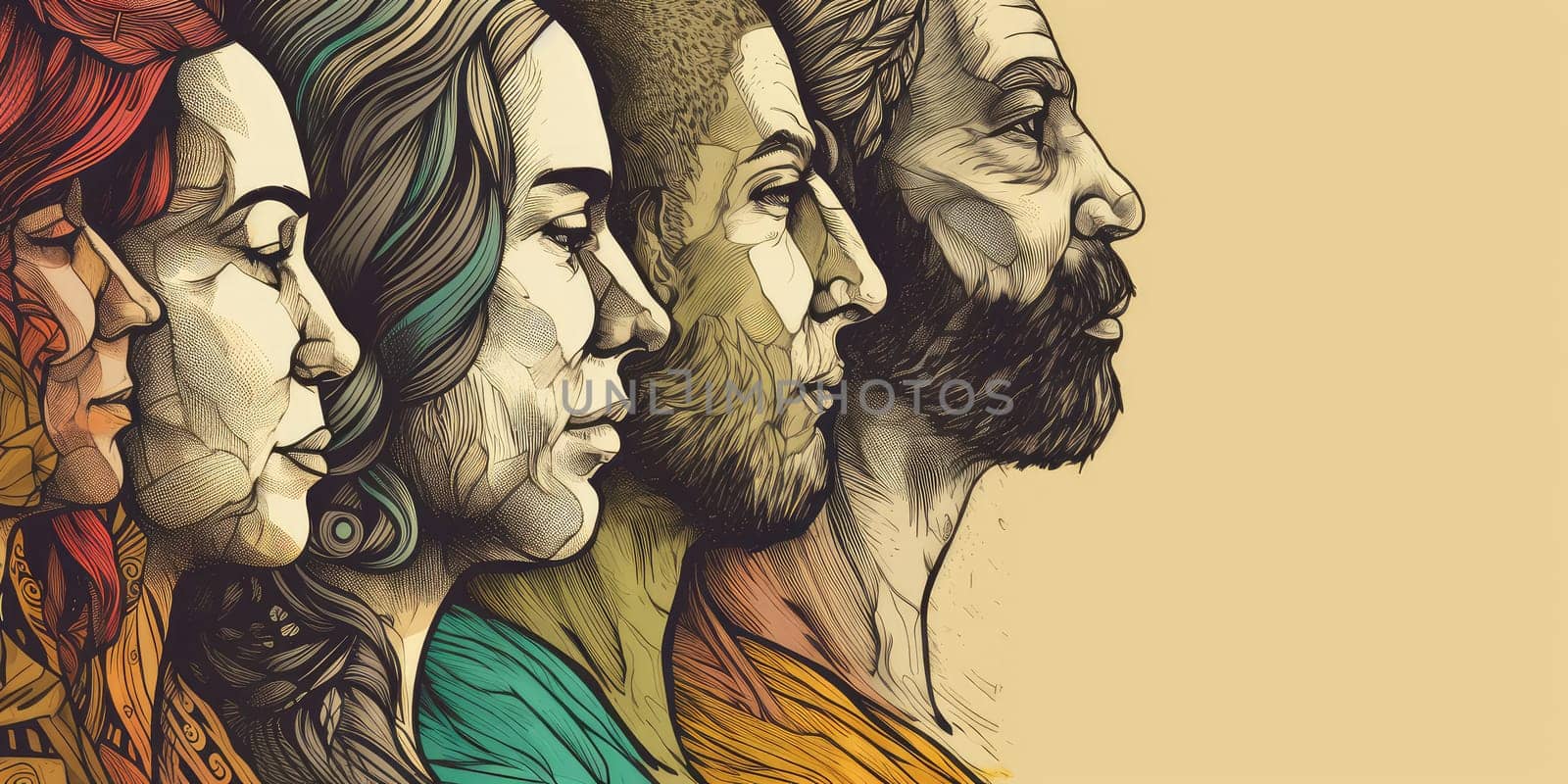 Face portrait of diverse people together looking straight. Multiracial concept by biancoblue