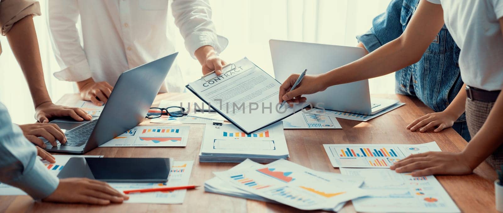 Analyst team utilizing BI Fintech to analyze financial dashboard. Scrutinize by biancoblue