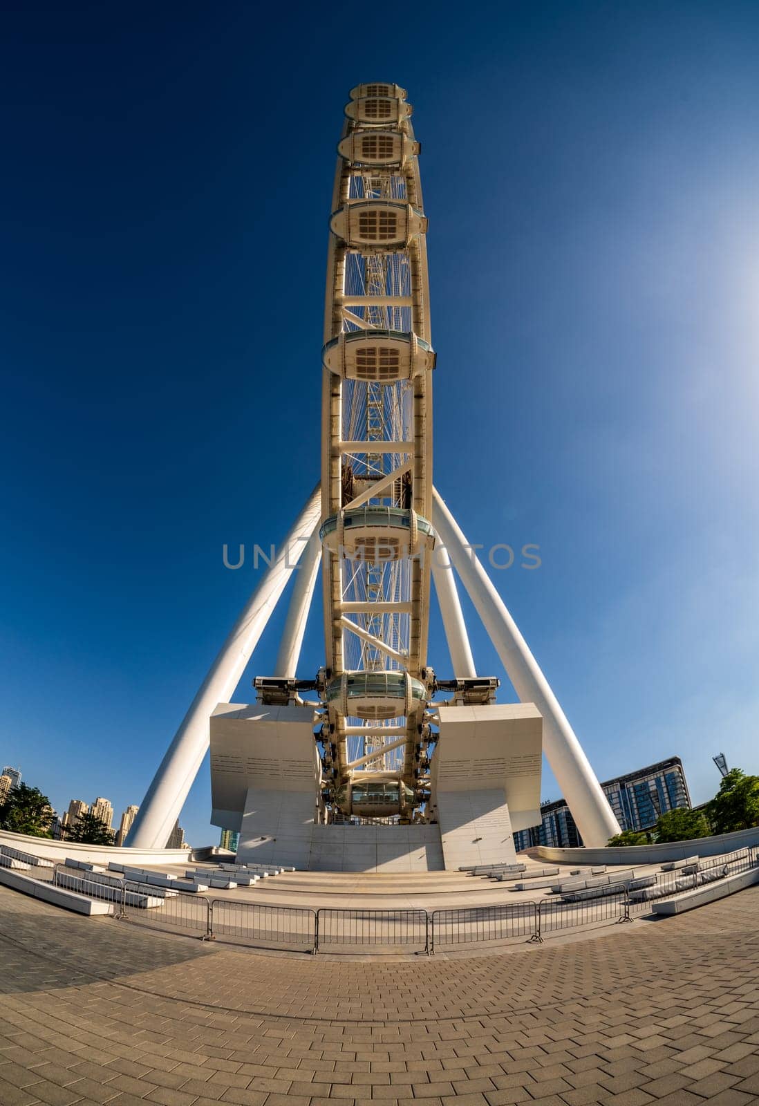 Fisheye view of Ain Dubai observation wheel on Bluewaters Island by steheap