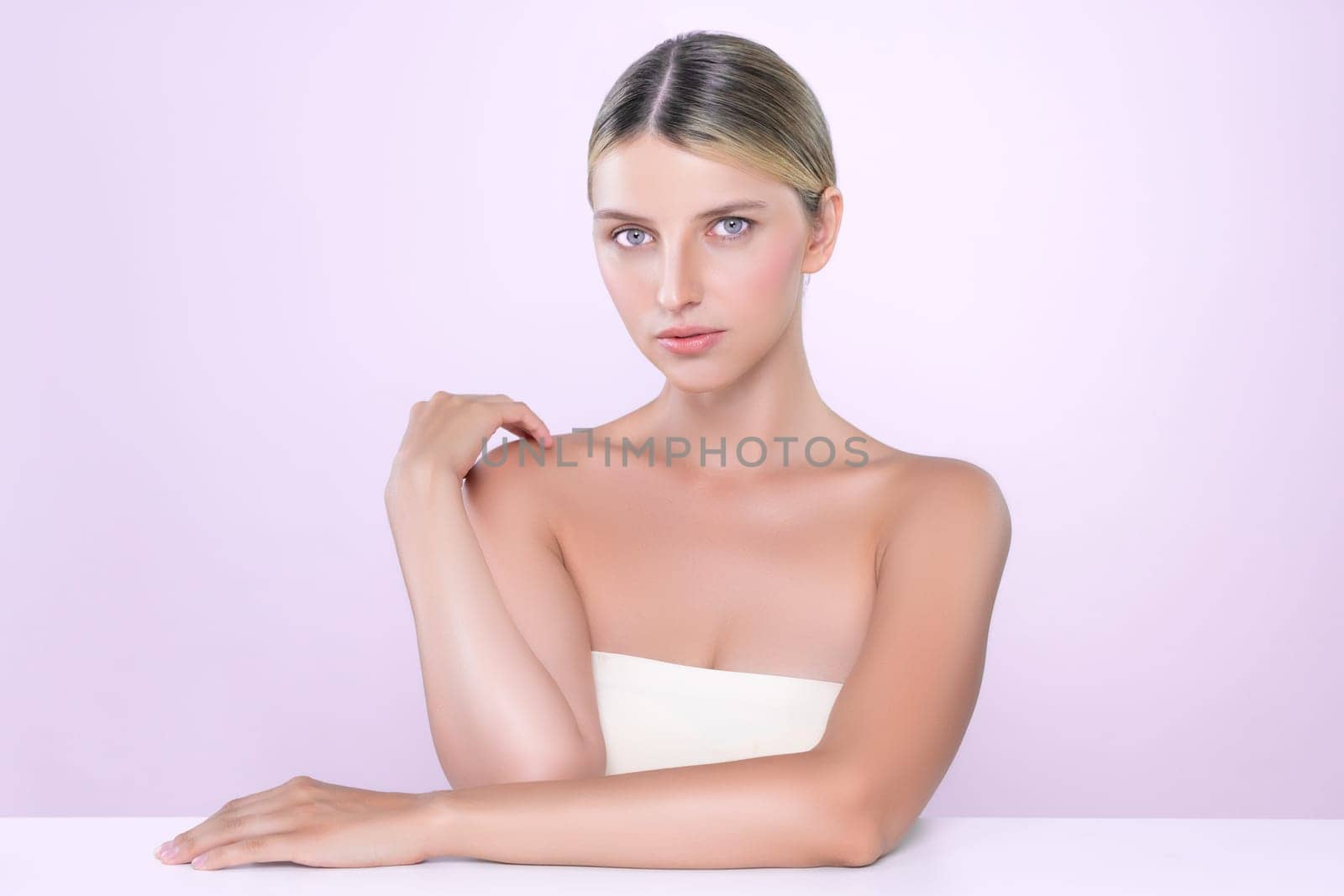 Alluring beautiful woman with perfect smooth and clean skin portrait. by biancoblue