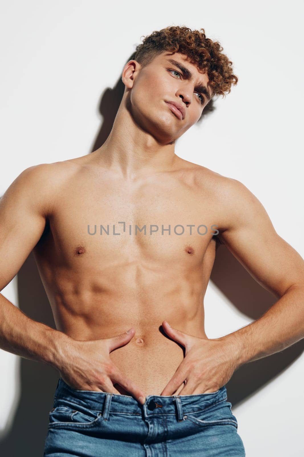 man chest athletic torso naked muscle strong studio young model handsome by SHOTPRIME