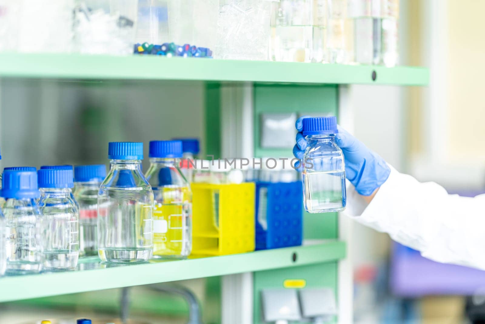 chemical substances in glass flasks in a research laboratory. High quality photo