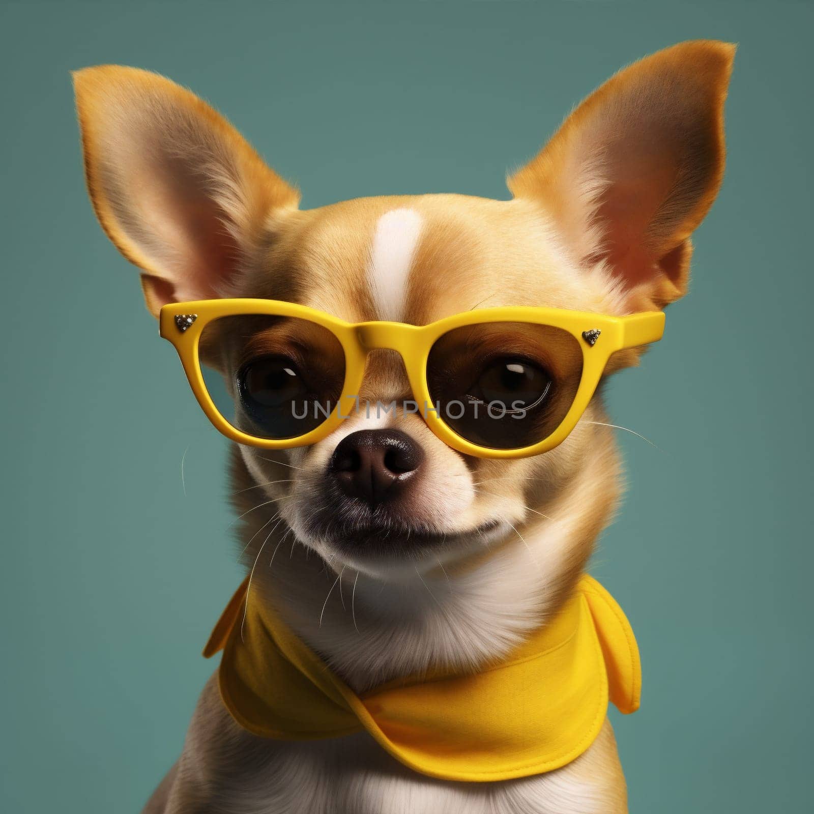 portrait dog pet chihuahua glasses puppy animal cute smart background yellow. Generative AI. by SHOTPRIME