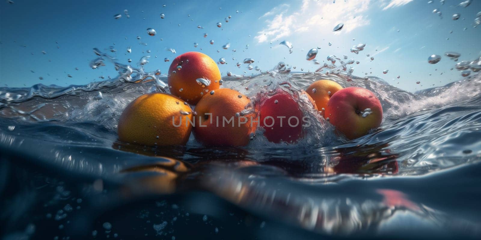 healthy wave green fresh vitamin food water background drop strawberry fruit. Generative AI. by SHOTPRIME