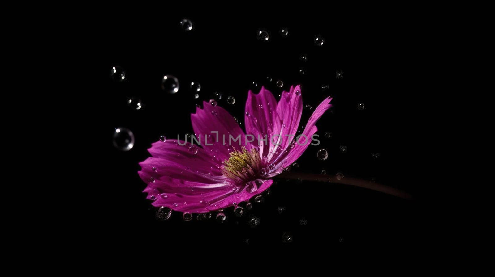 close up of violet flower with drops of water. Generative AI.