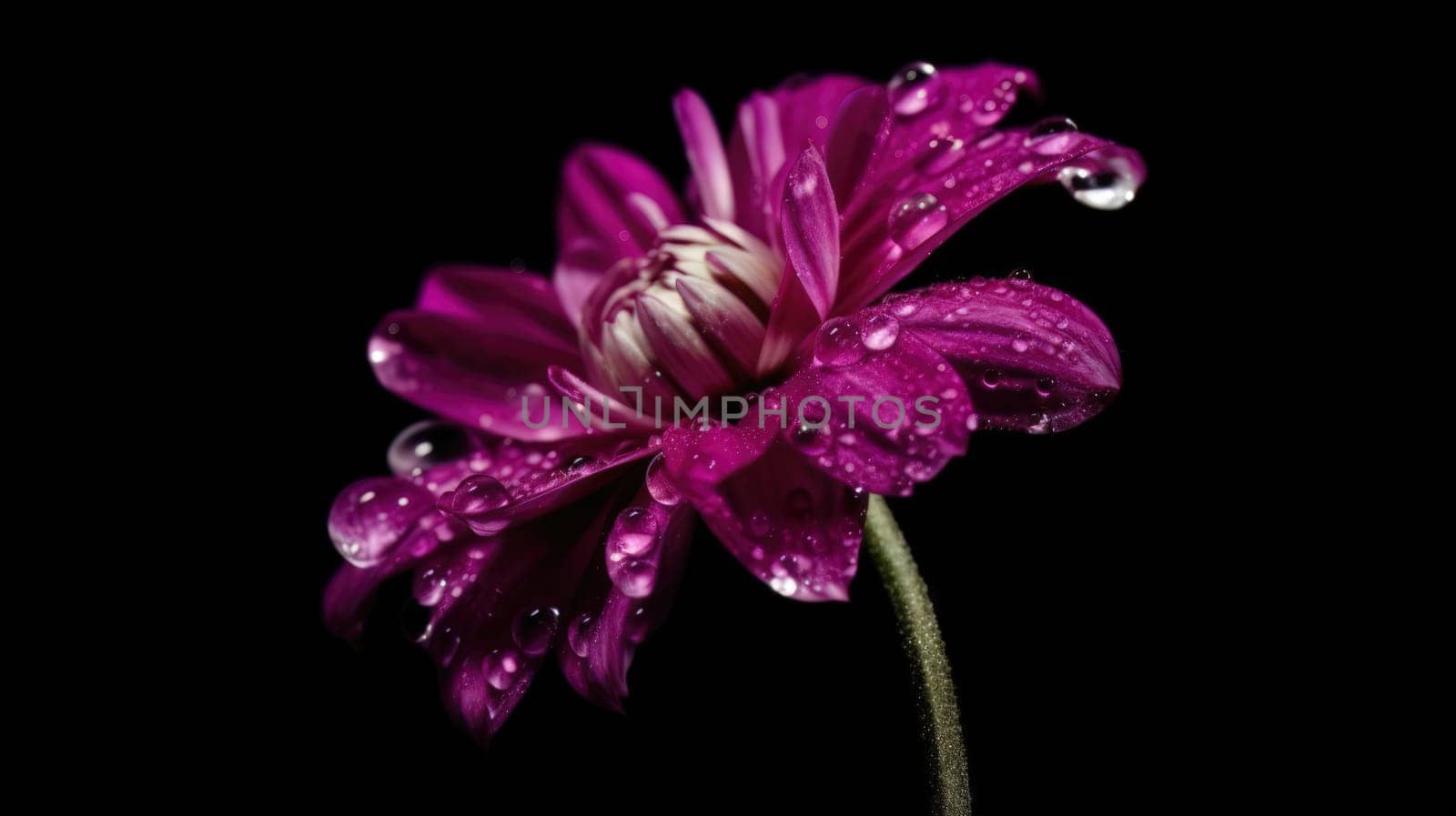 close up of violet flower with drops of water. Generative AI by nateemee