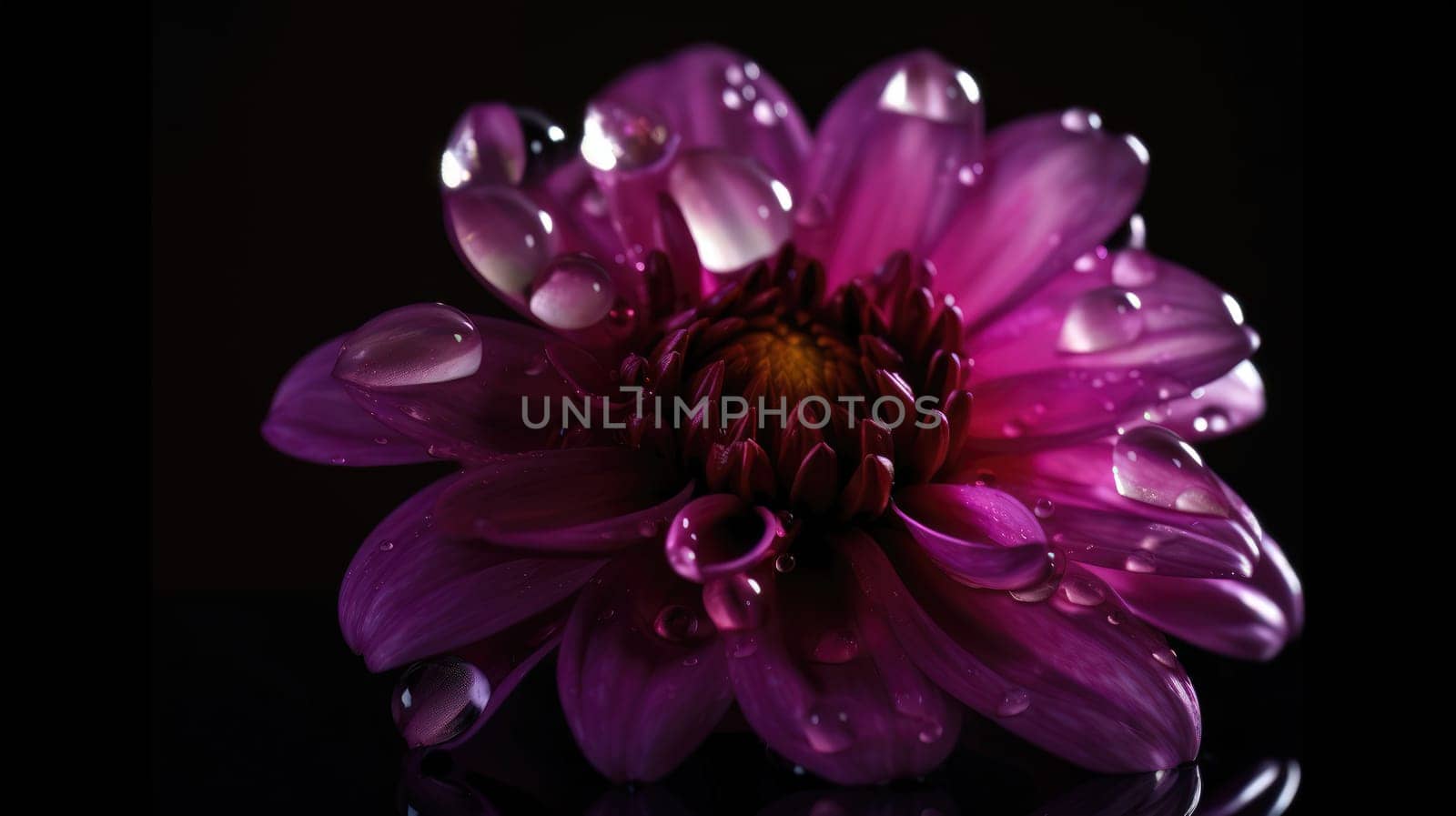 close up of violet flower with drops of water. Generative AI by nateemee