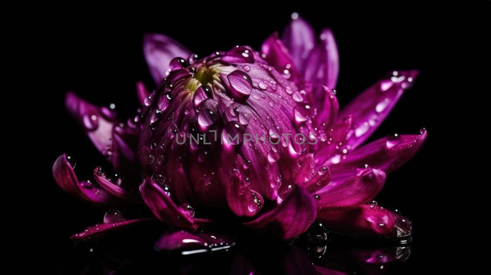 close up of violet flower with drops of water. Generative AI.