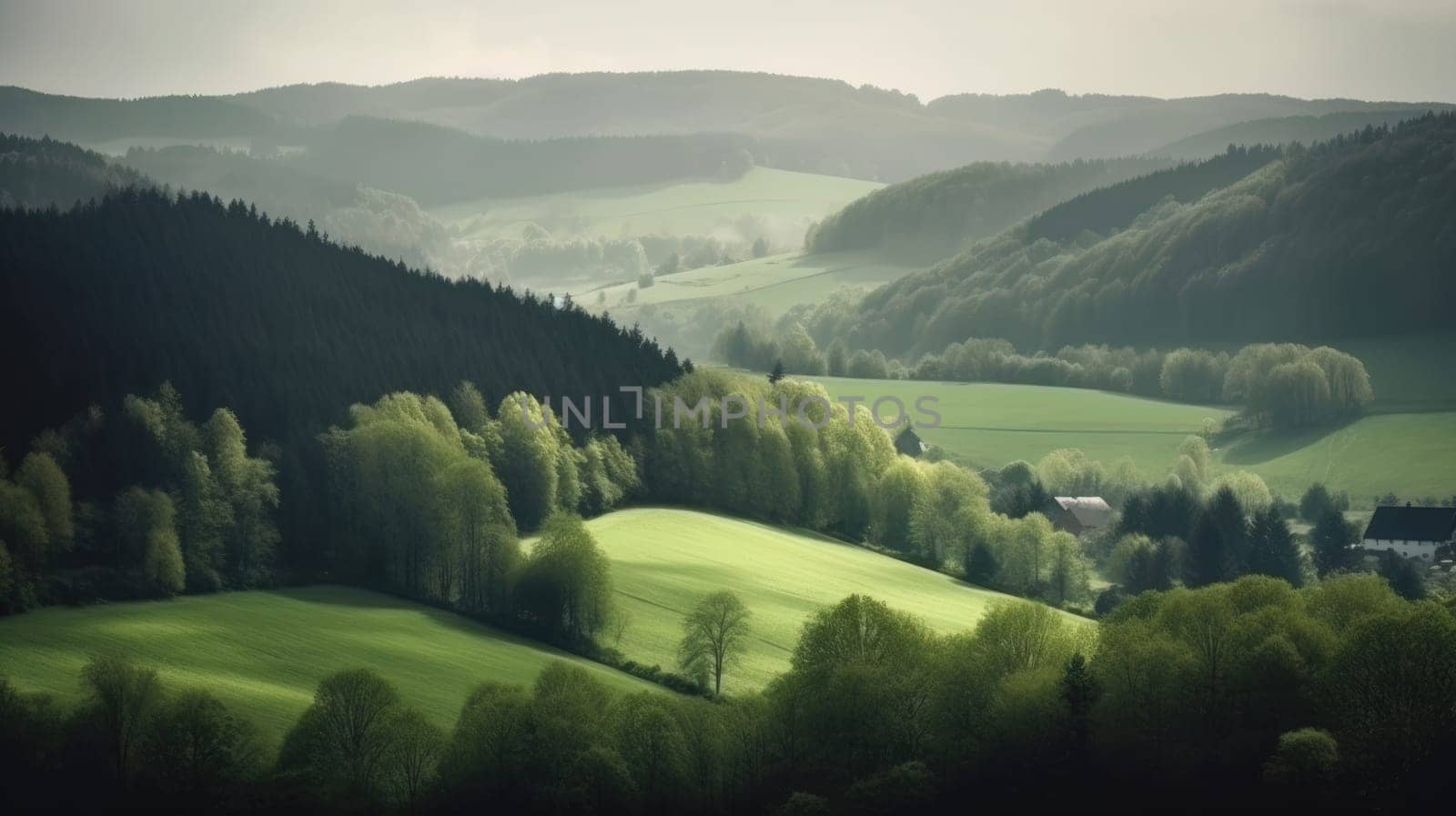 Beautiful scenic landscapes with mountains in Europe. Generative AI by nateemee