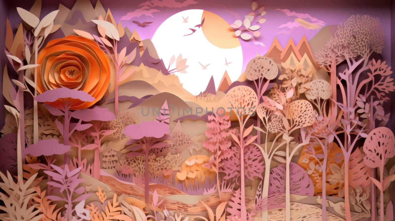 Autumn nature, landscape art paper cut. Generative AI.