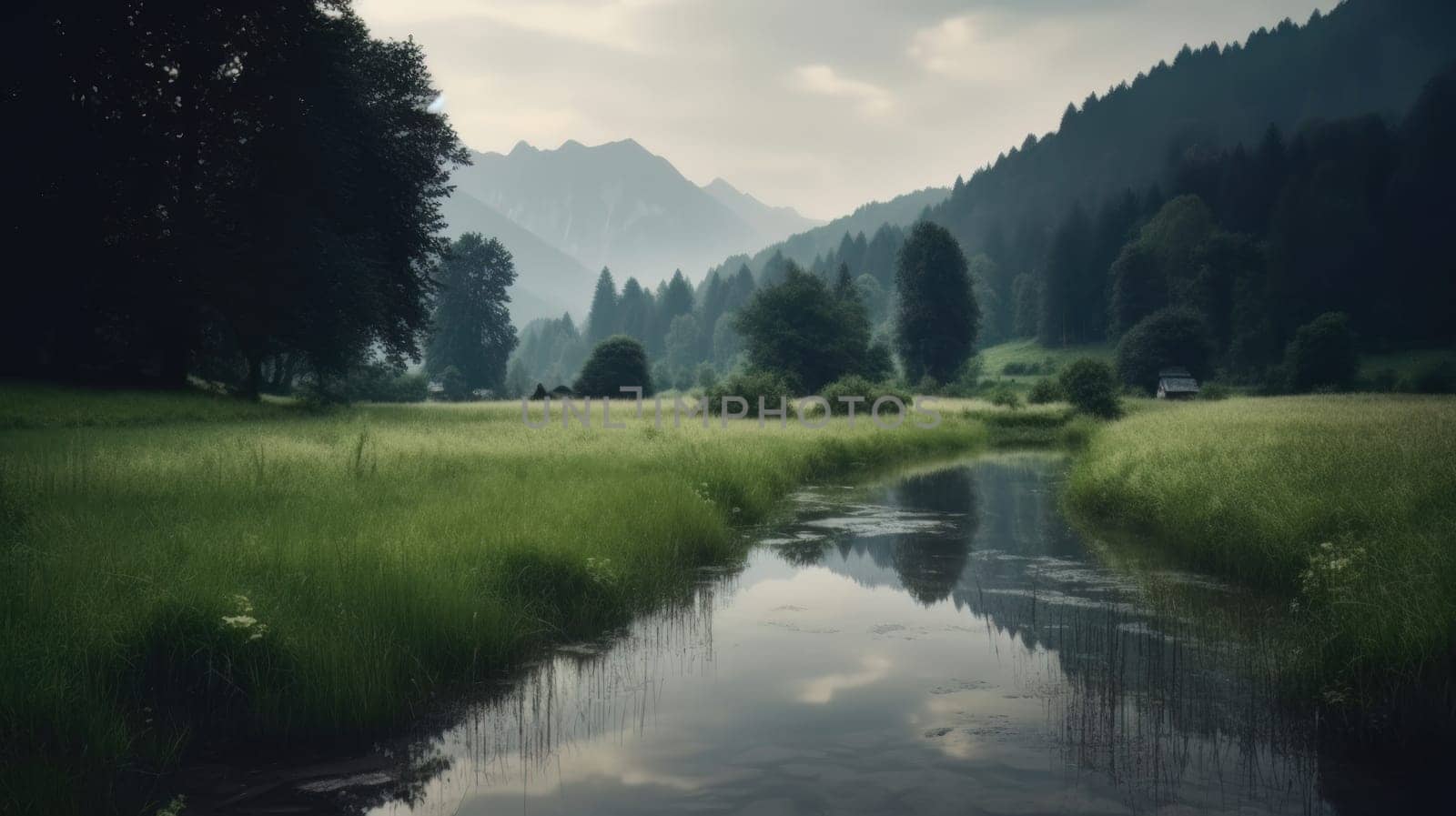 Beautiful scenic landscapes with mountains in Europe. Generative AI by nateemee