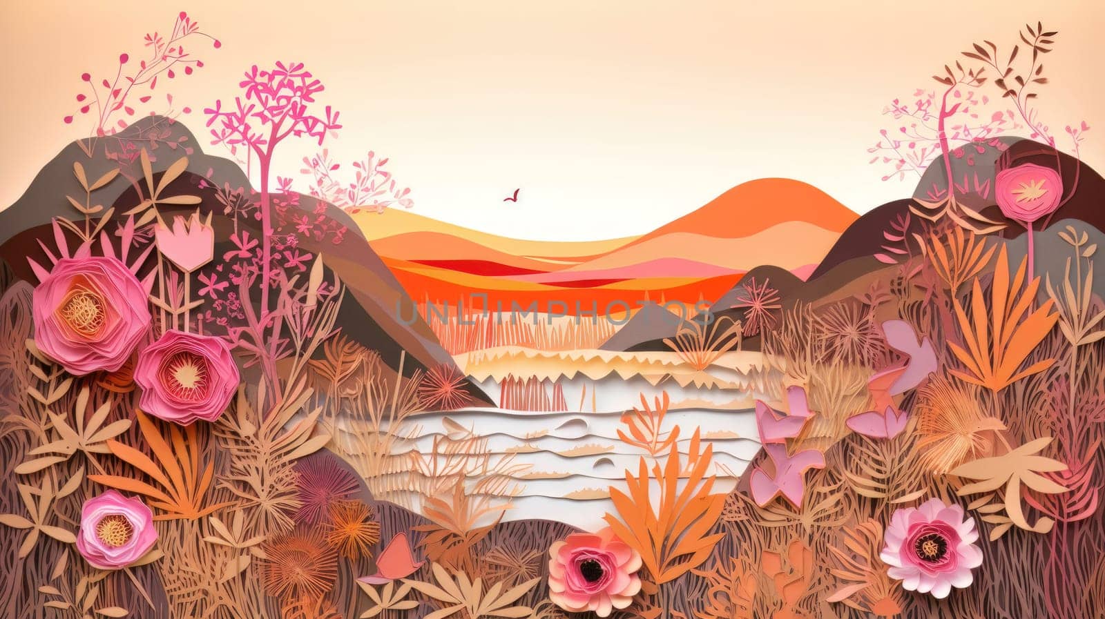 Autumn nature, landscape art paper cut. Generative AI by nateemee