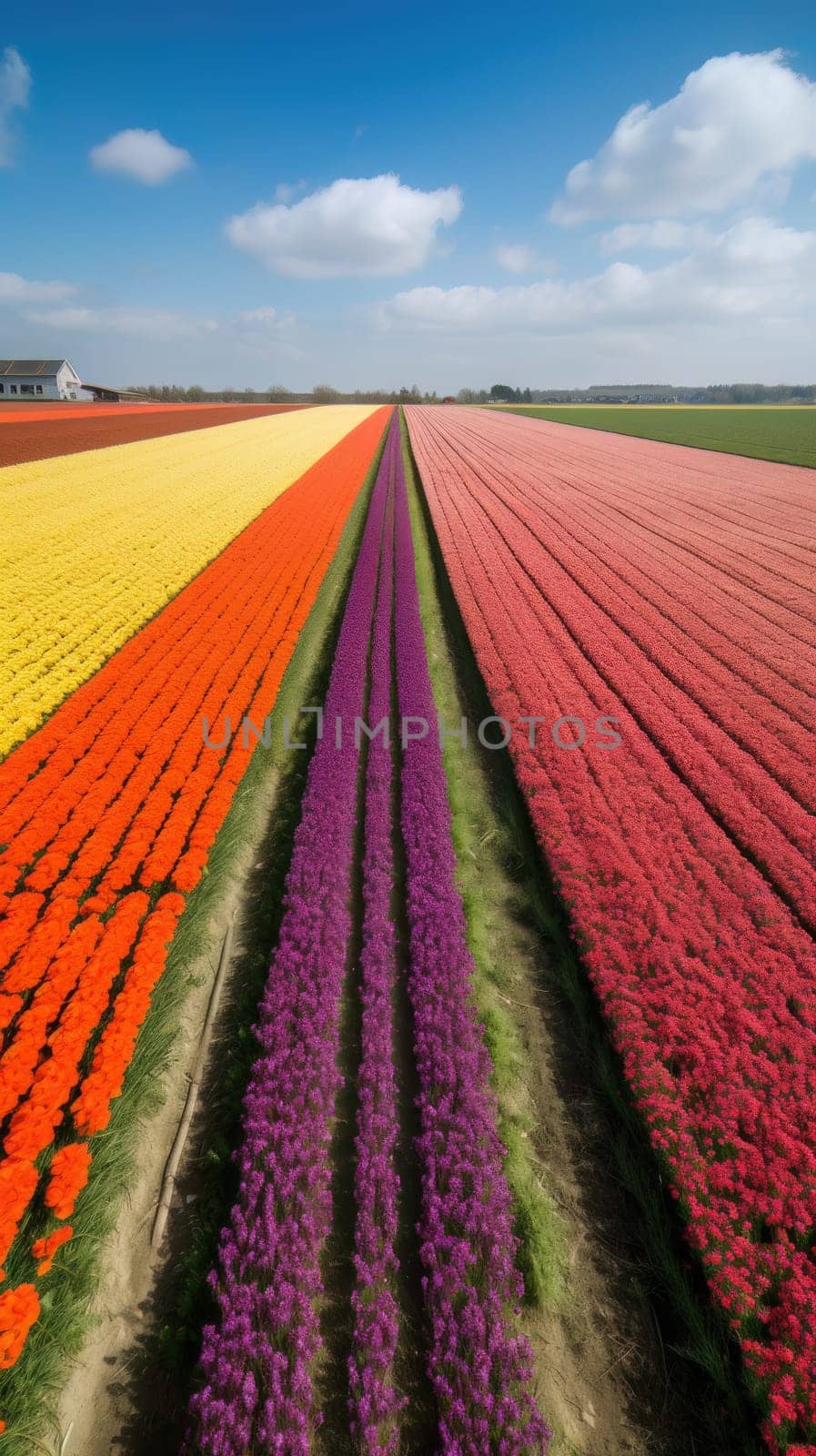 Colorful open field with beautiful tulips. Generative AI by nateemee