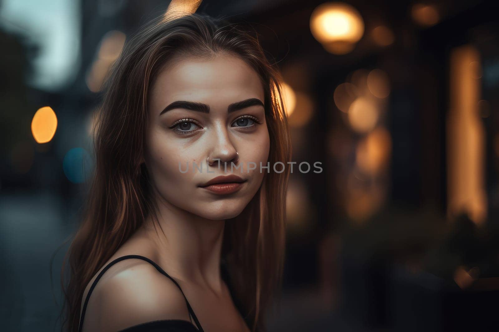 A beautiful young businesswoman portrait, outdoor and woman looking at camera. distinct generative AI image.