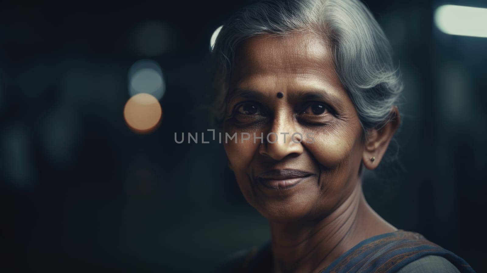 A smiling senior Indian female electronic factory worker standing in factory. Generative AI AIG19.