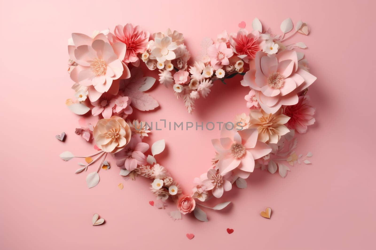 wedding day pink fashion heart background valentine love flower rose card. Generative AI. by SHOTPRIME