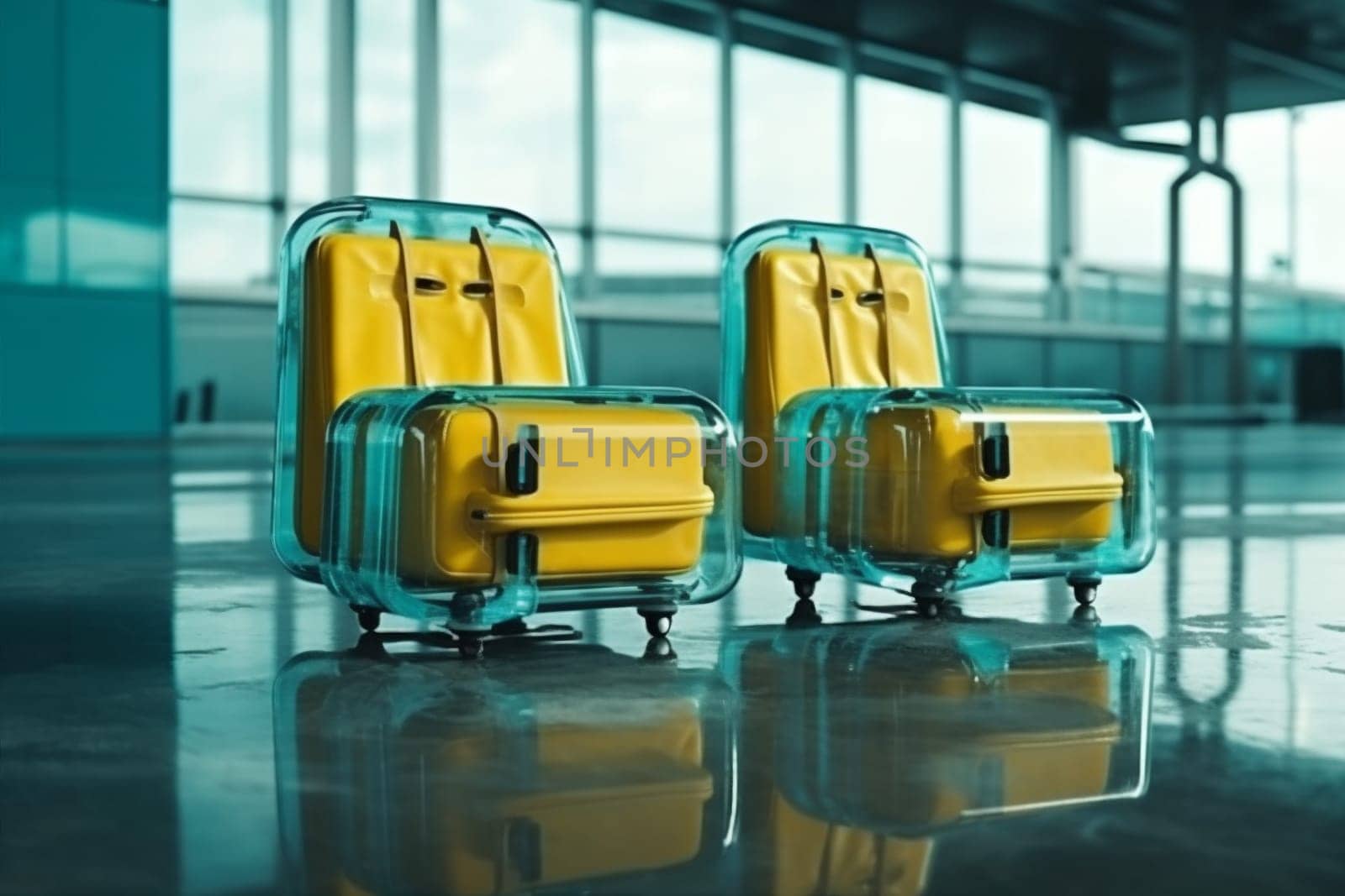 suitcase travel air flight business transportation departure terminal baggage bag. Generative AI. by SHOTPRIME