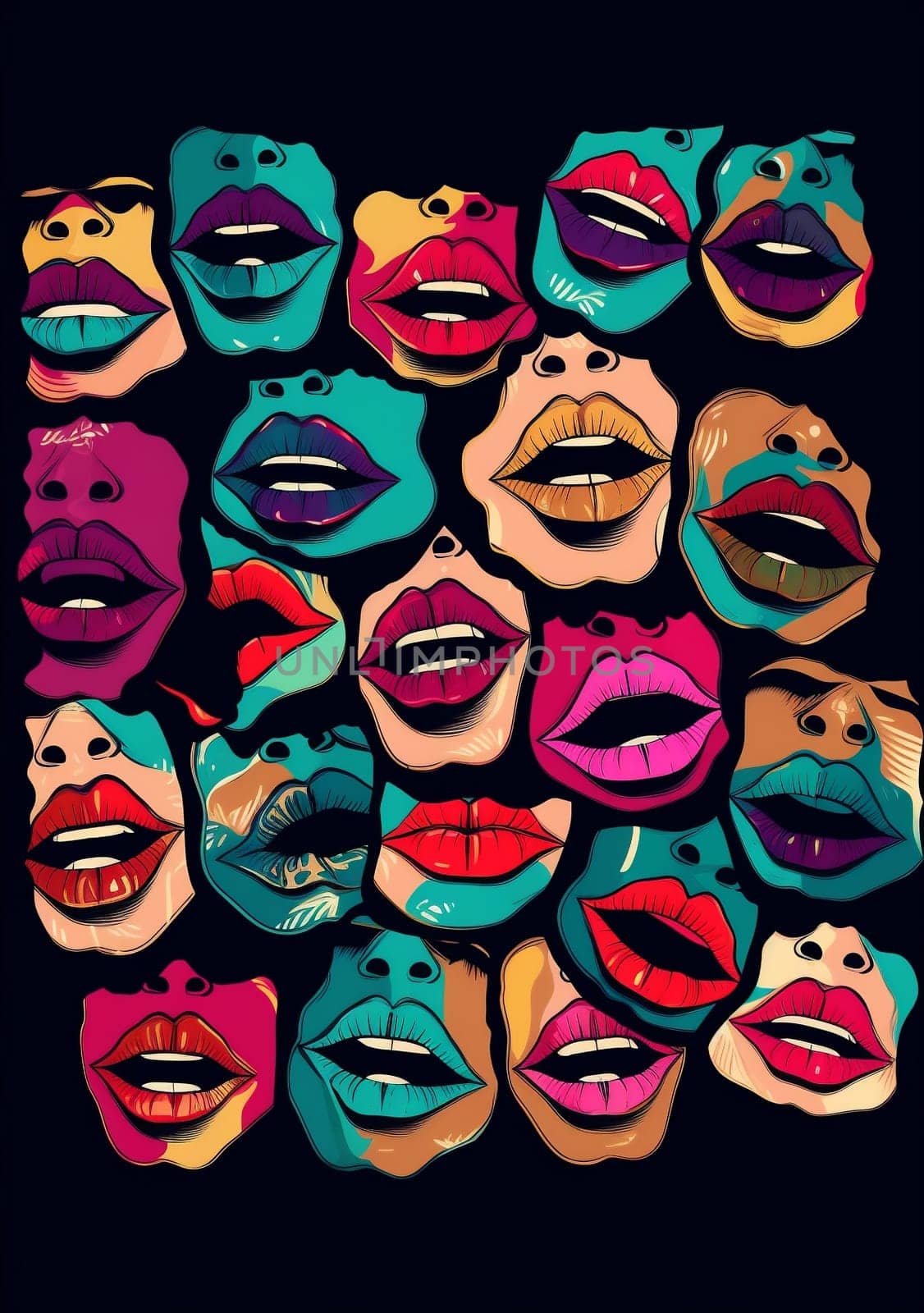 woman abstract lipstick kiss lips art sensual mouth female poster illustration. Generative AI. by SHOTPRIME