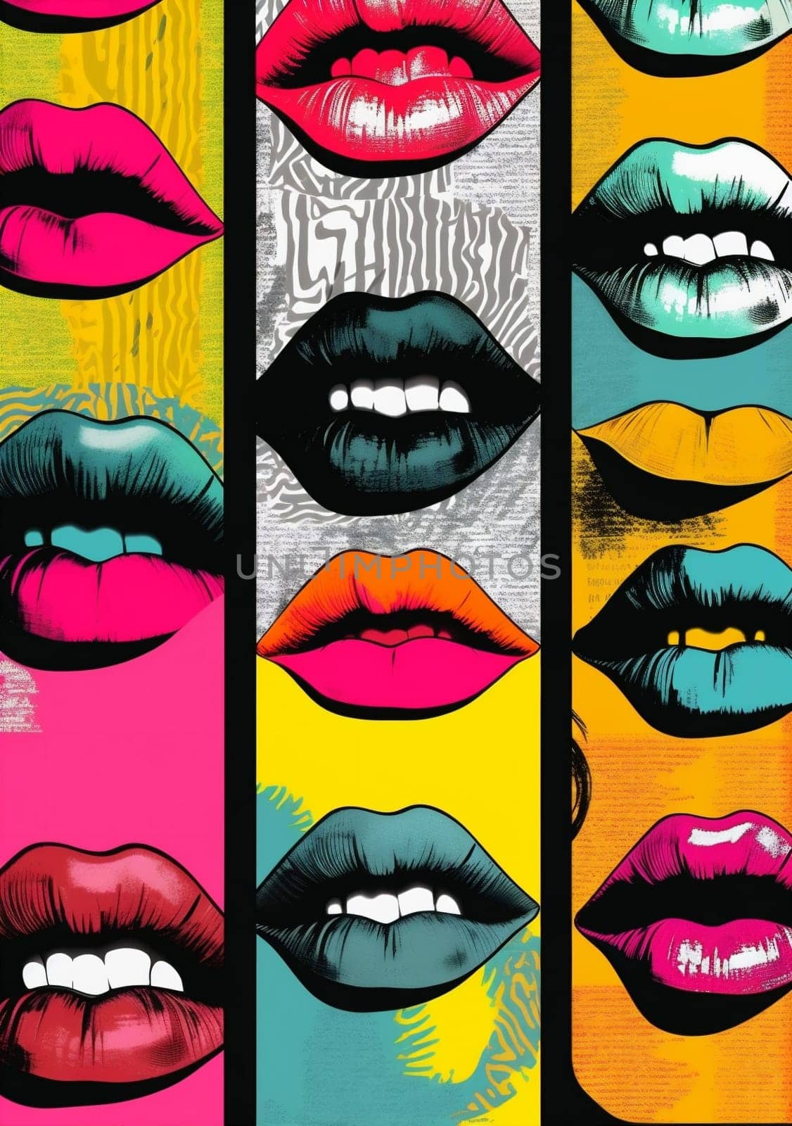 woman beauty sticker style poster female glossy template mouth illustration lips valentine abstract kiss retro art element design beautiful lipstick pop. Generative AI.