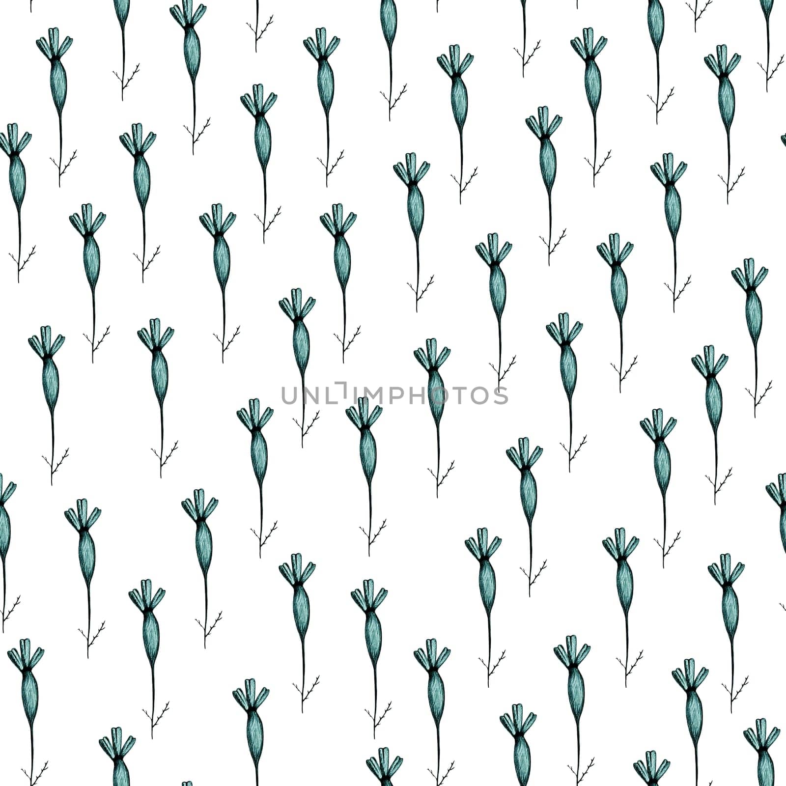 Seamless Pattern with Hand Drawn Marigold Flower Bud. by Rina_Dozornaya