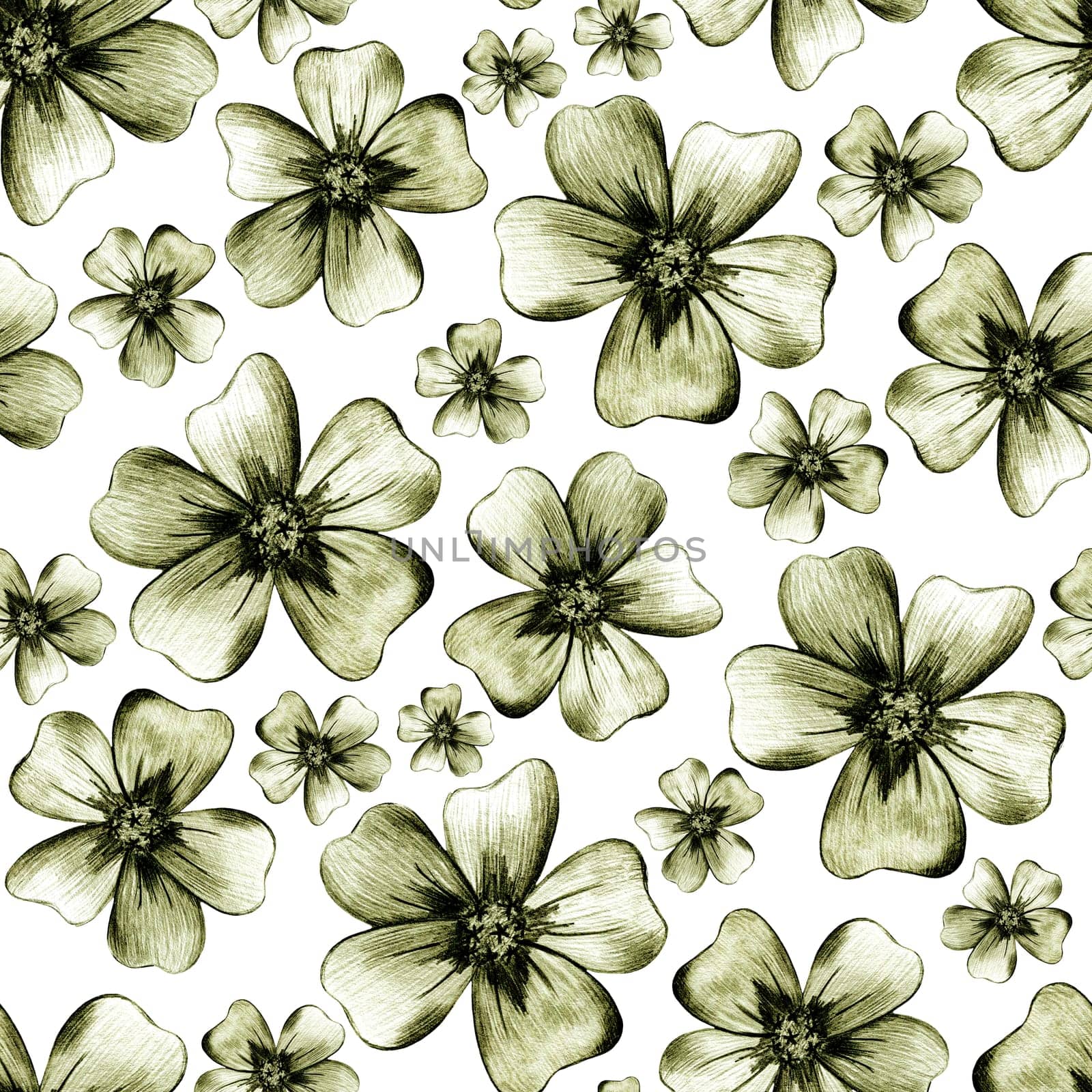 Seamless Pattern with Hand Drawn Marigold Flower. by Rina_Dozornaya