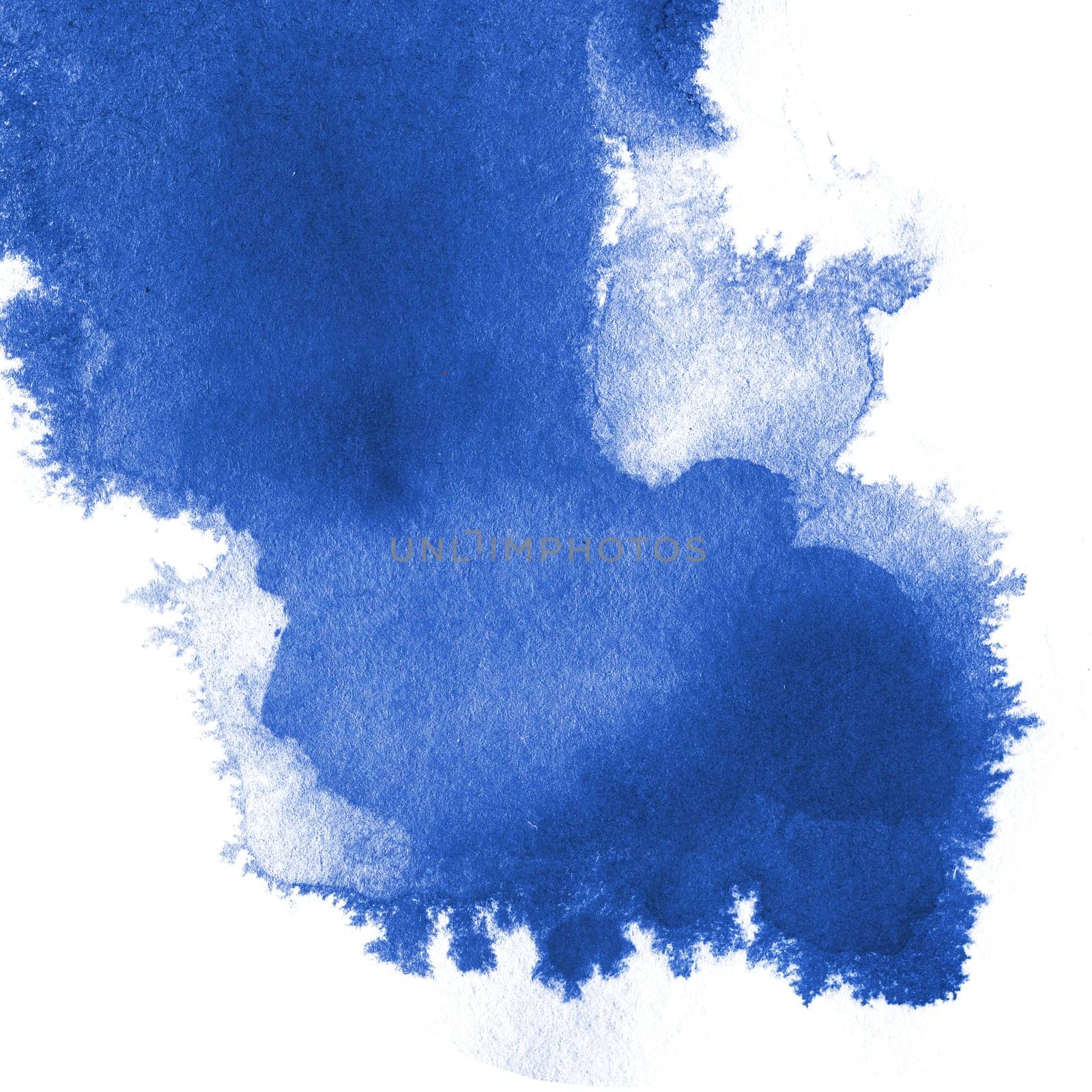 Hand Drawn Bright Background with Watercolor Blue Splashes. Blue and White Background.