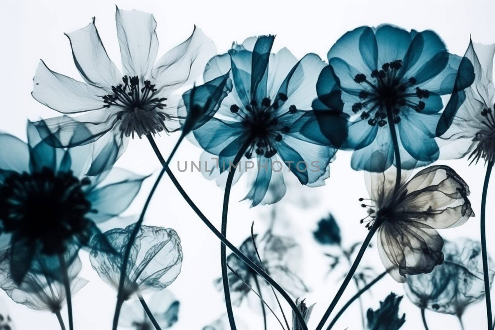 blossom floral leaf xray layout spring beautiful bloom nature flower background. Generative AI. by SHOTPRIME