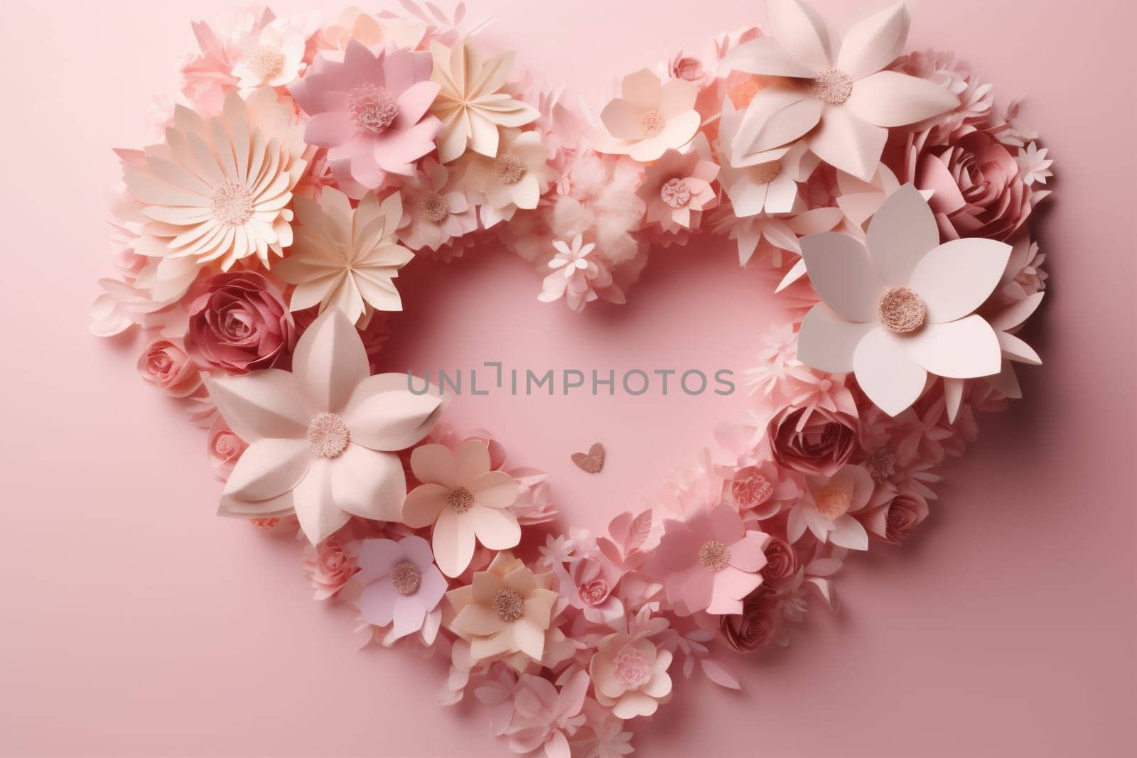 symbol happy greeting valentine pink copy flower space wedding illustration romantic heart creative layout background composition card rose pastel day love bouquet. Generative AI.