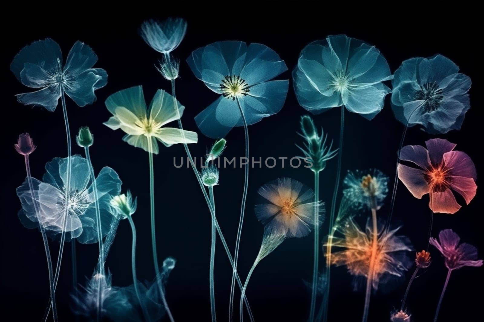 season floral flower beautiful background leaf nature xray blossom bloom spring. Generative AI. by SHOTPRIME