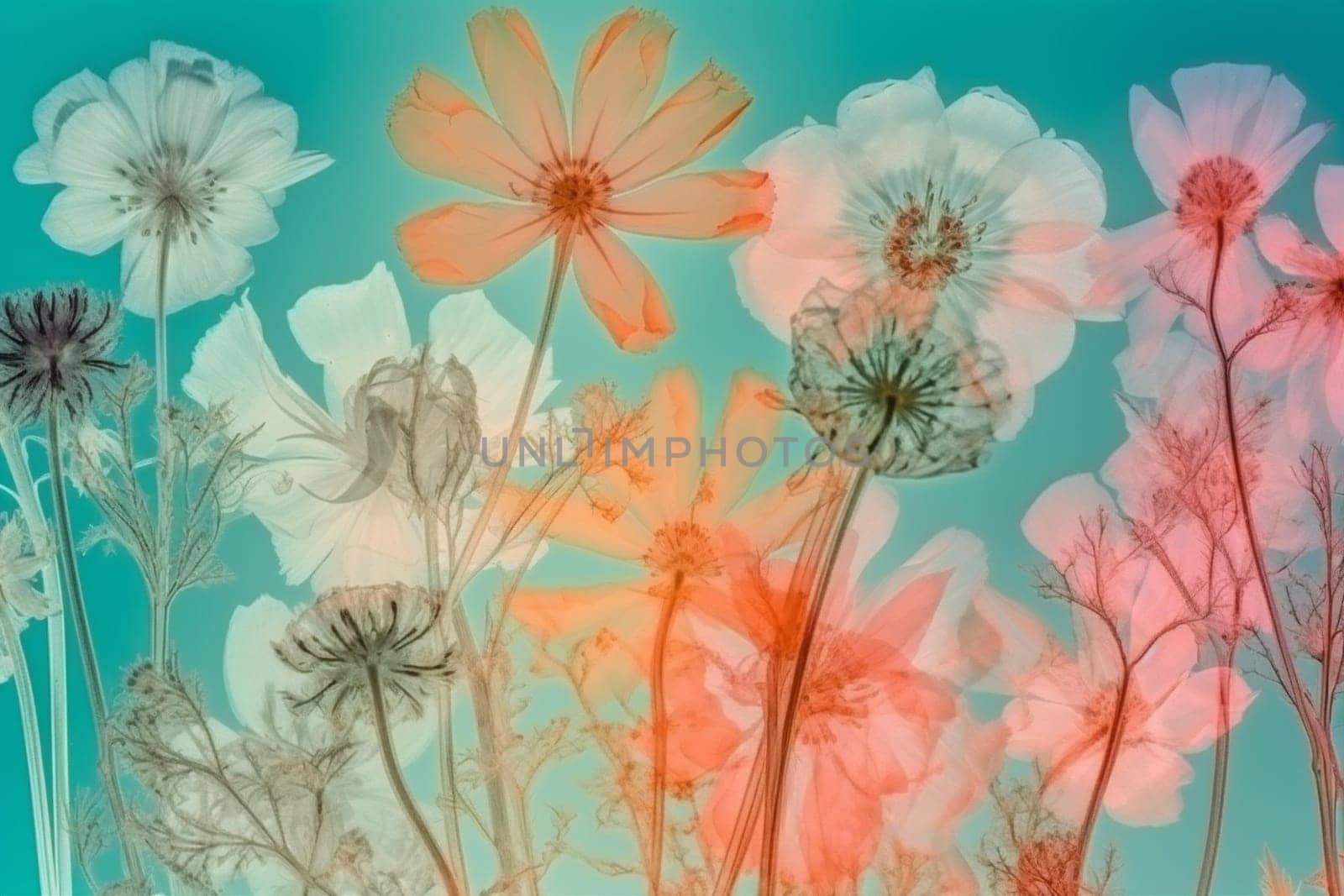 bloom floral background nature xray flower beautiful leaf romantic blossom spring. Generative AI. by SHOTPRIME