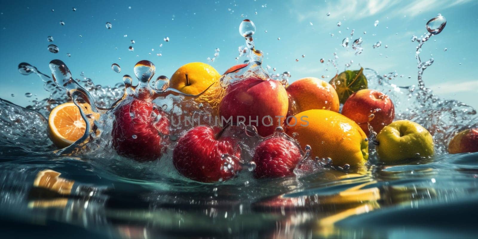 fresh fruit vitamin water food bubble background green healthy strawberry drop. Generative AI. by SHOTPRIME