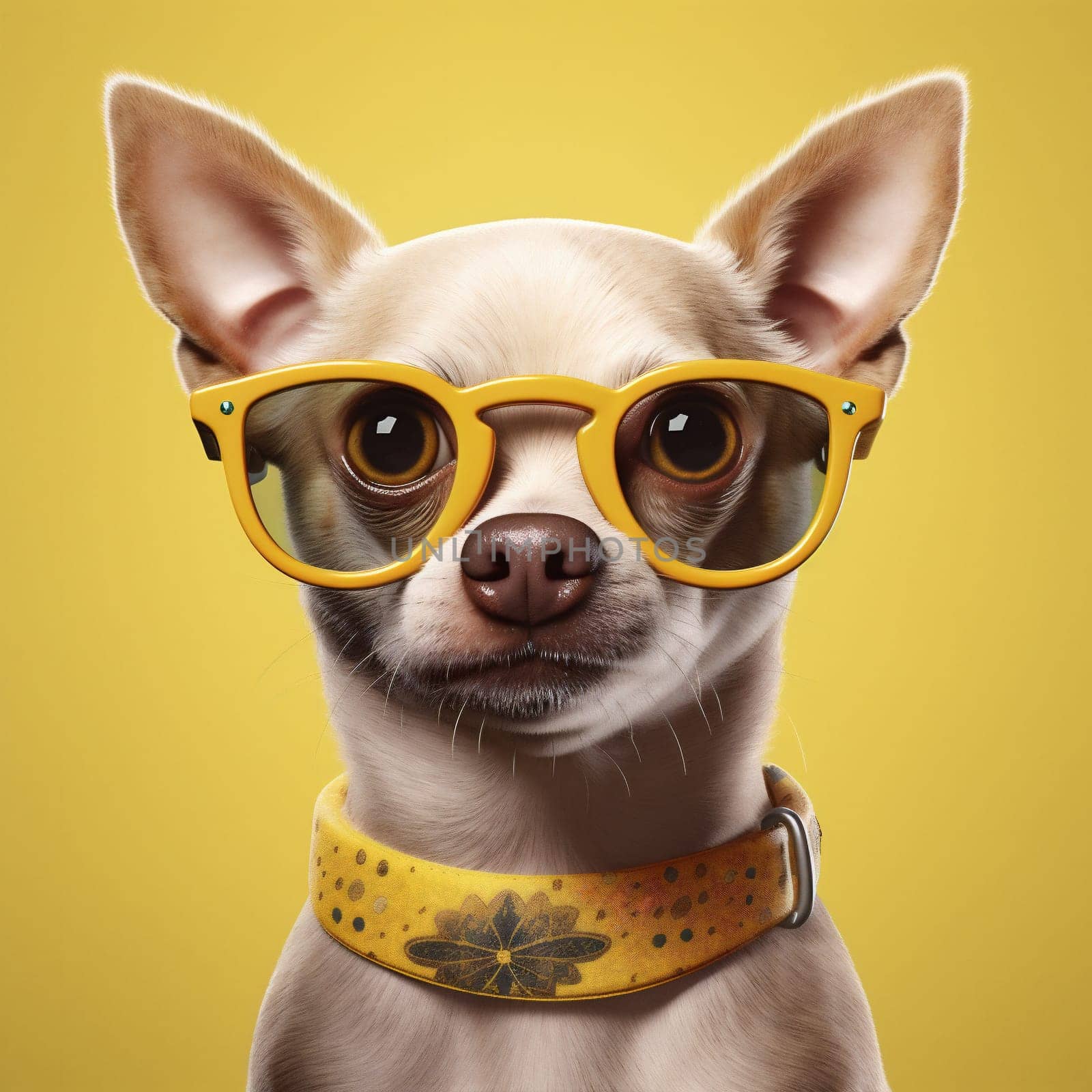 dog yellow pet cute background glasses chihuahua looking puppy portrait animal. Generative AI. by SHOTPRIME