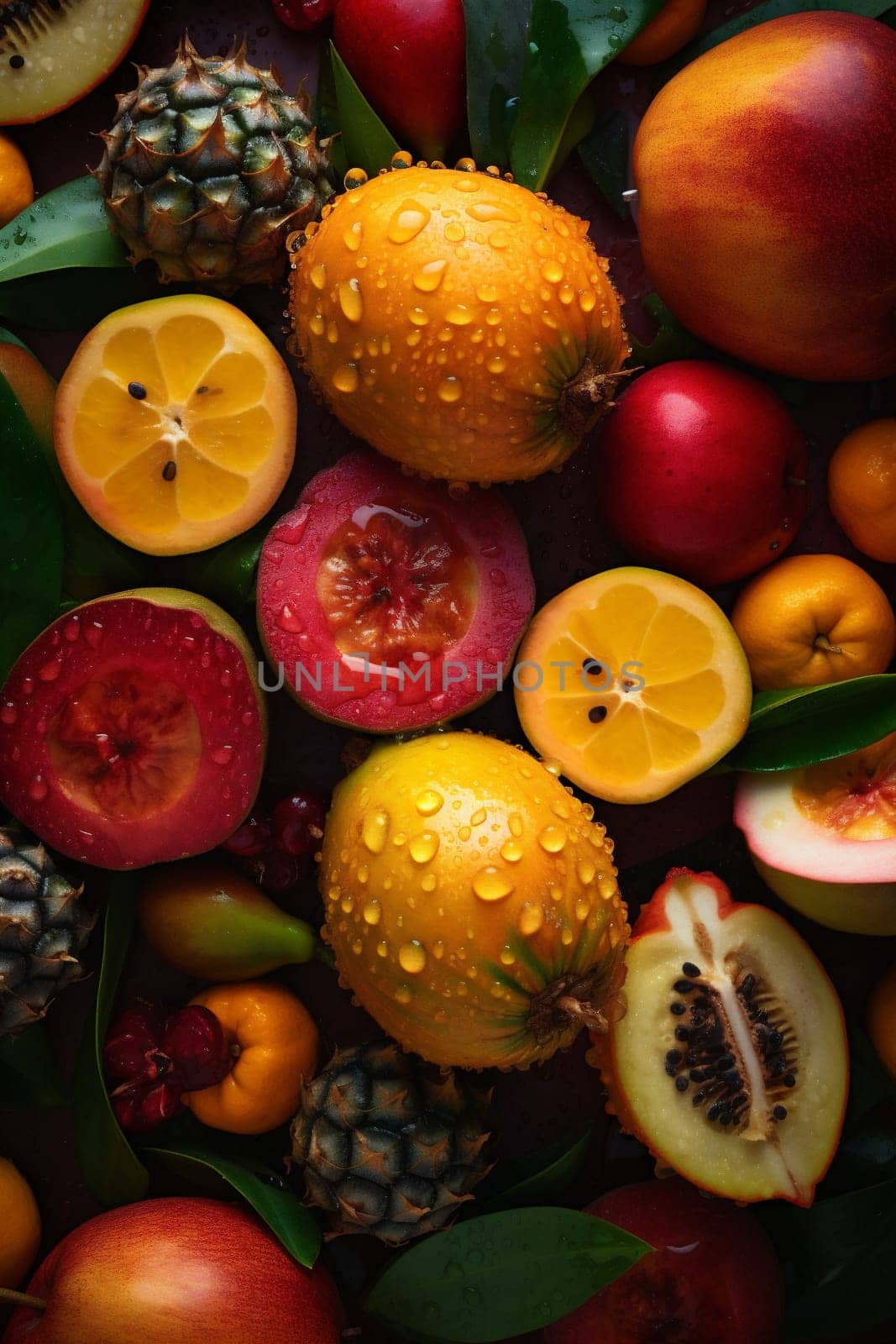 food drop nature strawberry water fruit green vitamin fresh background healthy. Generative AI. by SHOTPRIME