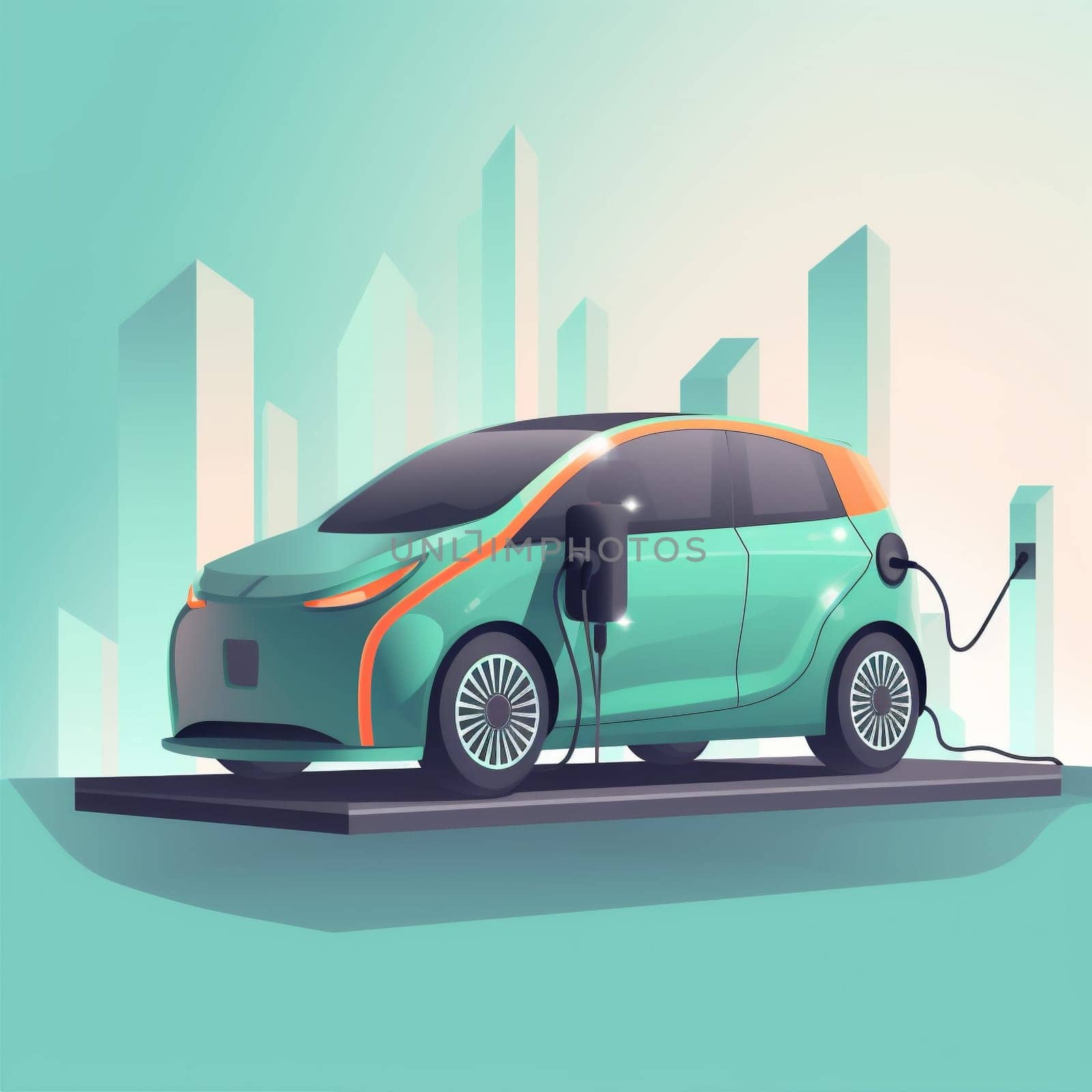 electric energy electricity technology automobile city car power battery transportation. Generative AI. by SHOTPRIME
