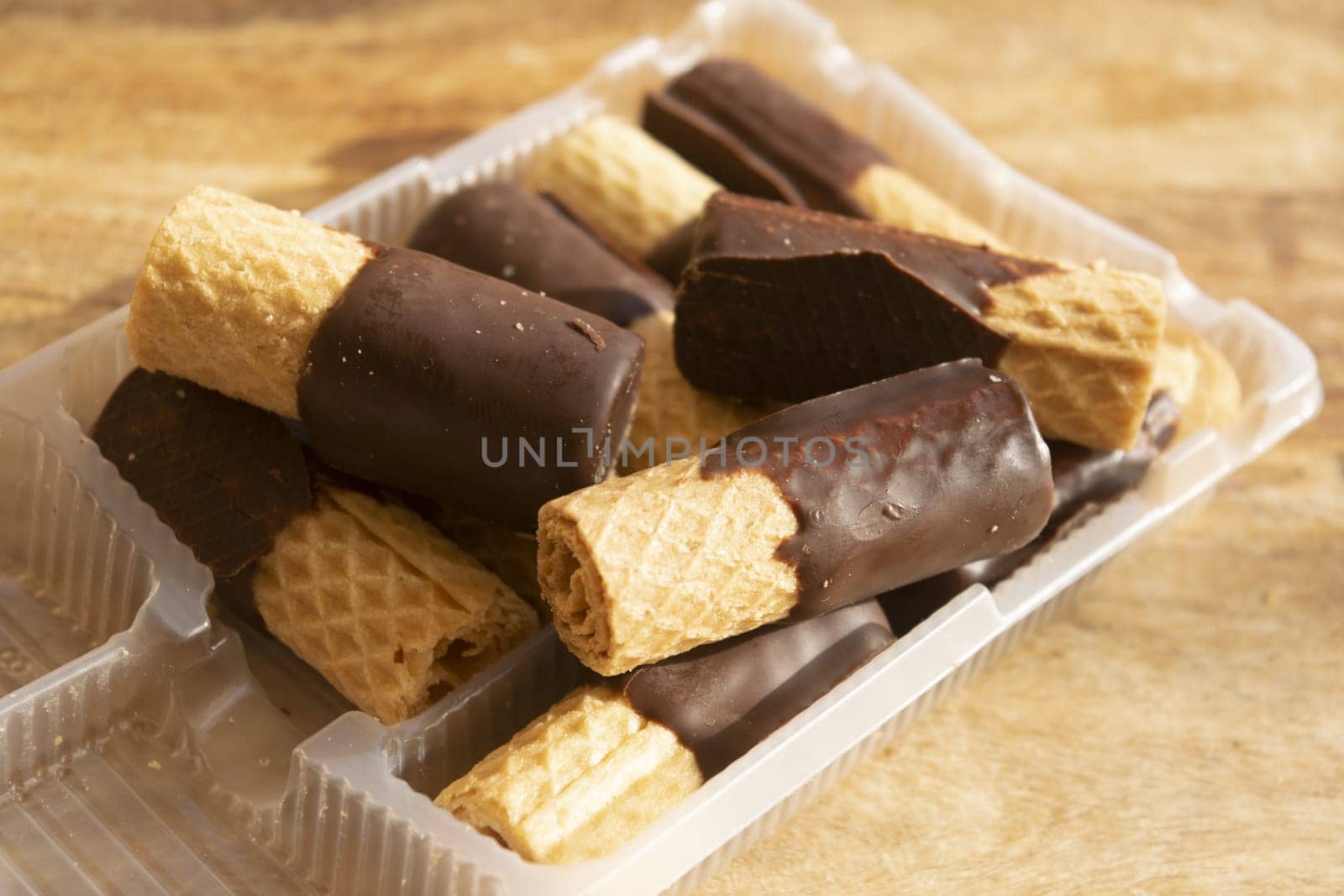 round wafer cookies with chocolate